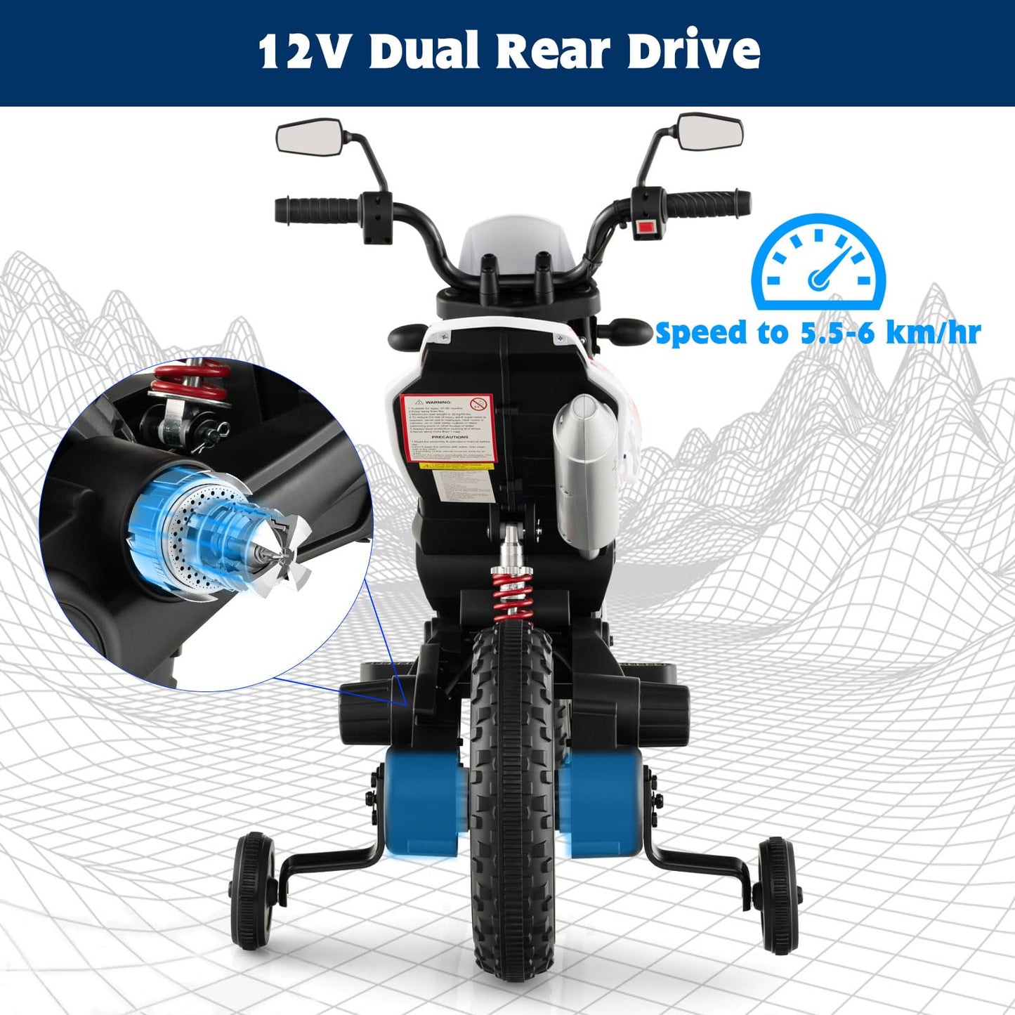 OLAKIDS Kids Motorcycle 12V, Electric Ride-on Motorbike for Toddlers with Training Wheels