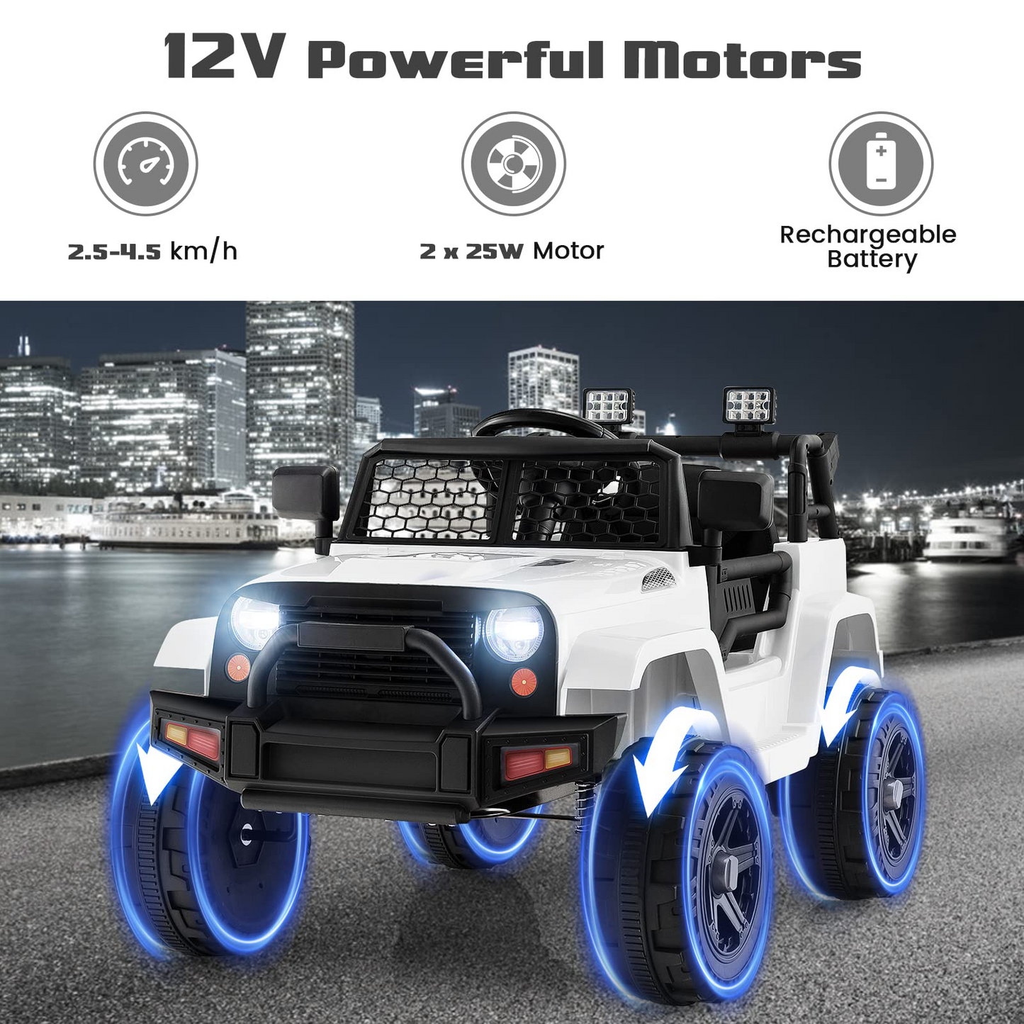 12V Electric Vehicle Car with Remote Control, Toddlers Battery Powered Toy with 2 Speeds, Spring Suspension OLAKIDS