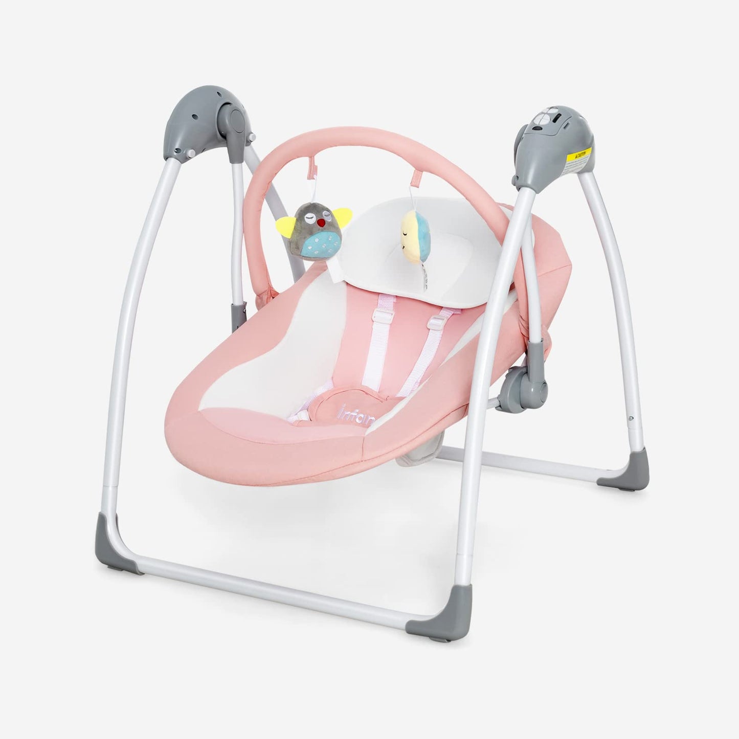 OLAKIDS Baby Swing for Infants, Compact Portable Baby Electric Rocker for Newborn with 5 Speed Natural Sway Music Timing 2 Toys Remote Control, Easy Fold, 0-6 Months Boy Girl (Grey) OLAKIDS