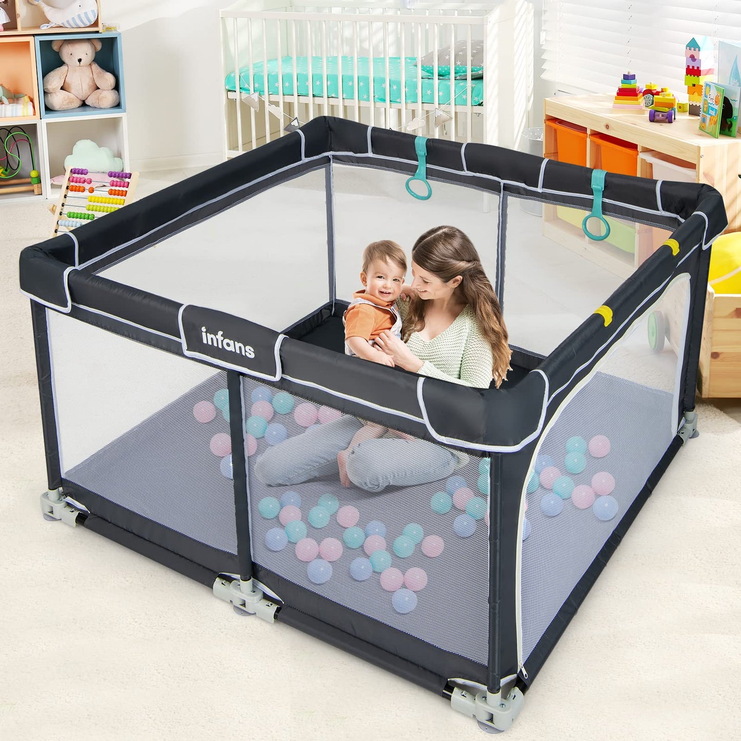 OLAKIDS Baby Playpen, 50’’x50’â€?Foldable Large Baby Playard, Indoor Outdoor Kids Activity Center Baby Fence