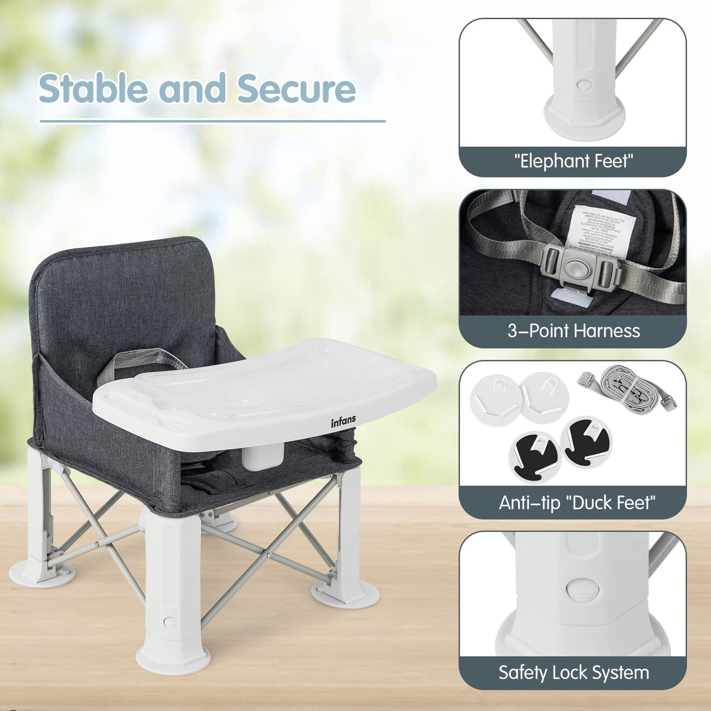 OLAKIDS Baby Travel Booster Seat, Folding Portable Sit Up Chair for Dining Table