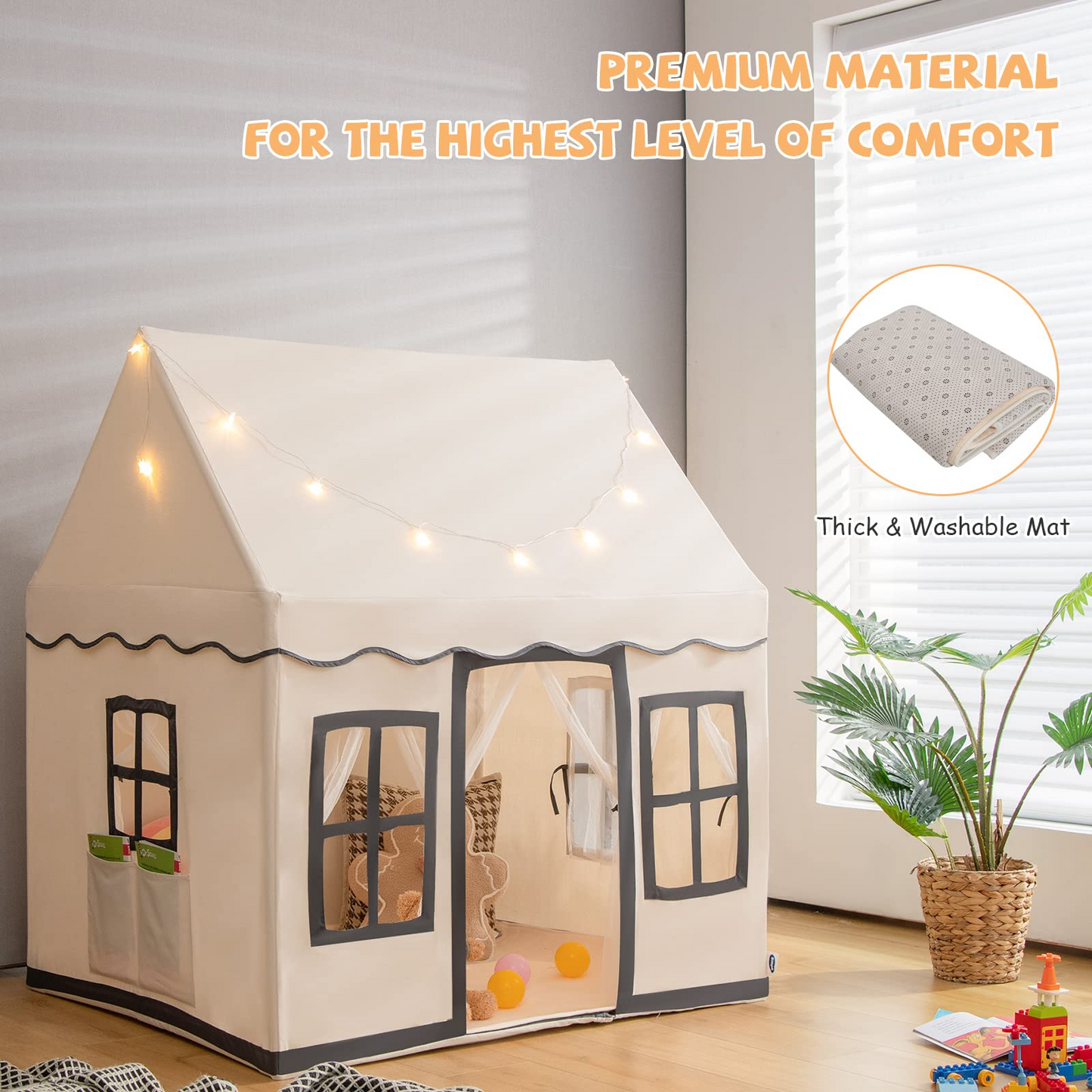 OLAKIDS Kids Play Tent with Washable Mat Star Light Windows, Large Playhouse Toys for Children Boys Girls OLAKIDS