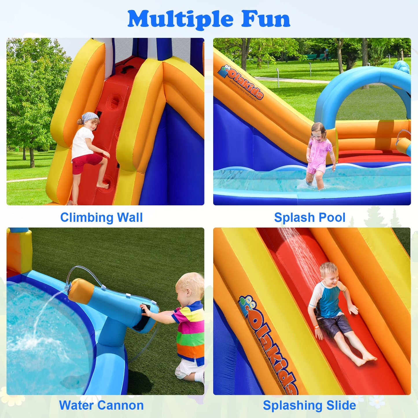 OLAKIDS Inflatable Water Slides, Shark Theme 14FT x 10FT x 8.5FT Bouncy House with Slide, Splash Pool, Climbing Wall, Water Gun OLAKIDS