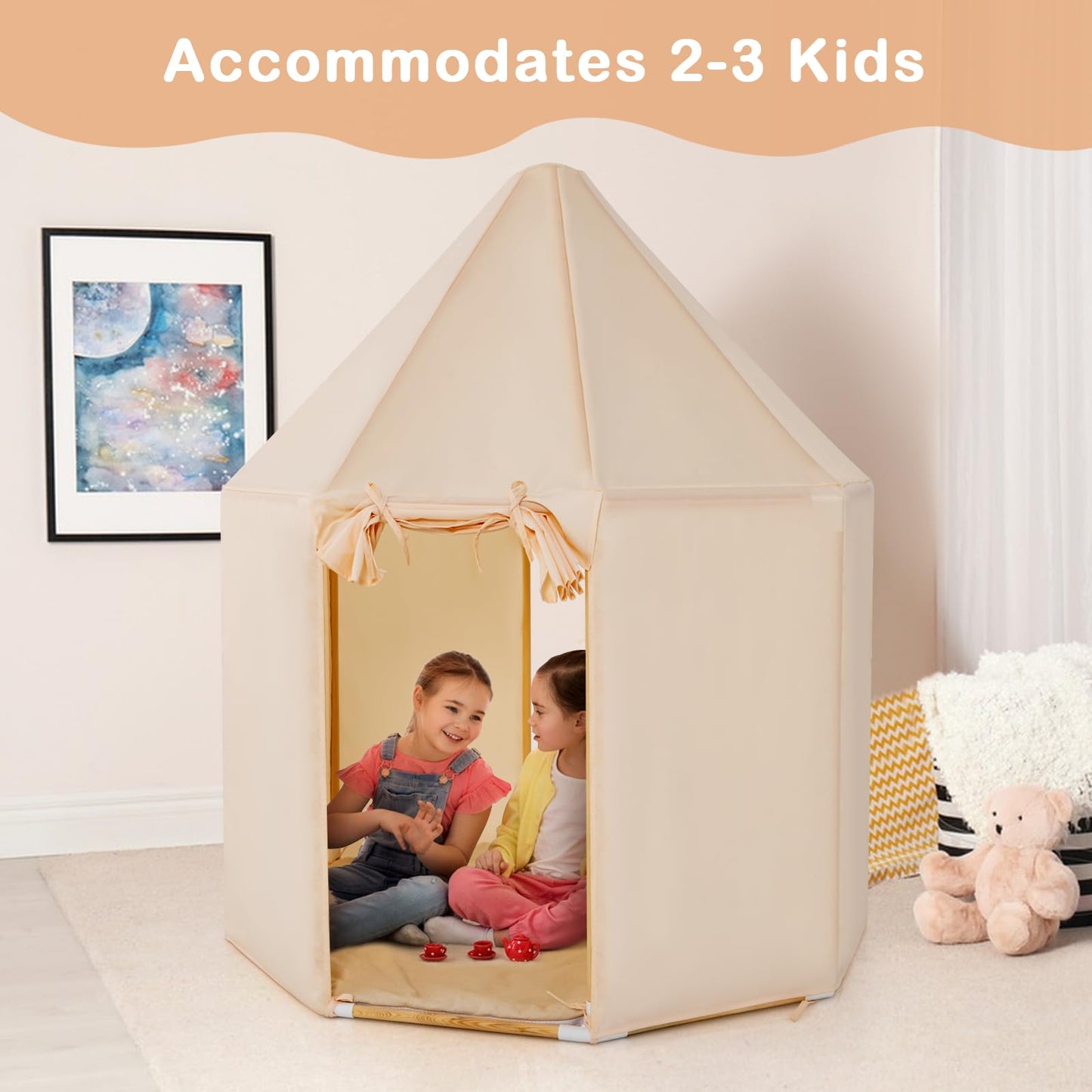 OLAKIDS Kids Play Tent with Washable Mat, Anti-Trip Large Playhouse Toys with 2 Doors