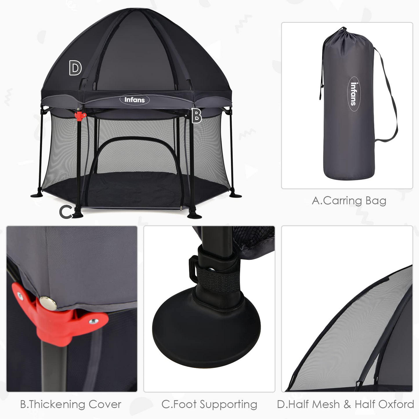 Portable Foldable 53" Baby Playpen with Mesh & UV Canopy OLAKIDS