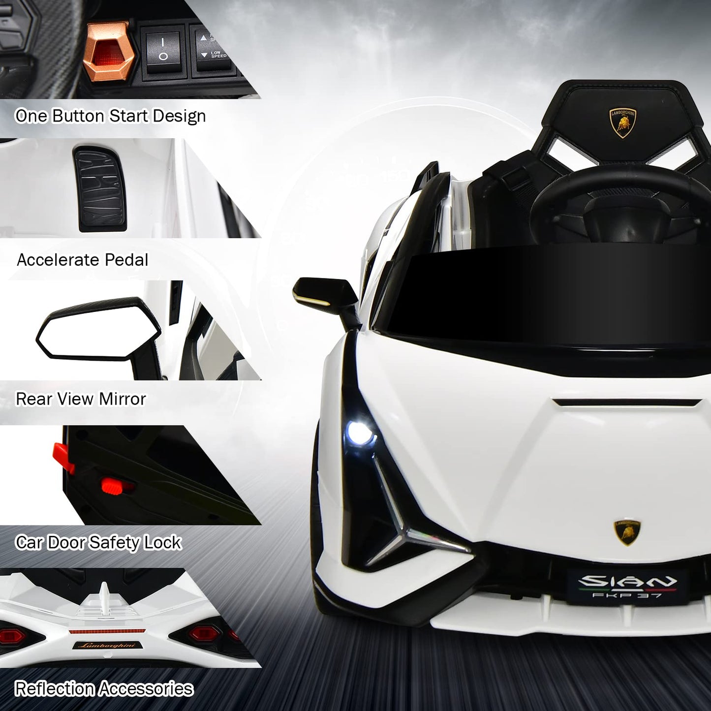 OLAKIDS Licensed Lamborghini Sian Kids Ride on Car with Parent Remote Control, 12V Electric Toy Roadster