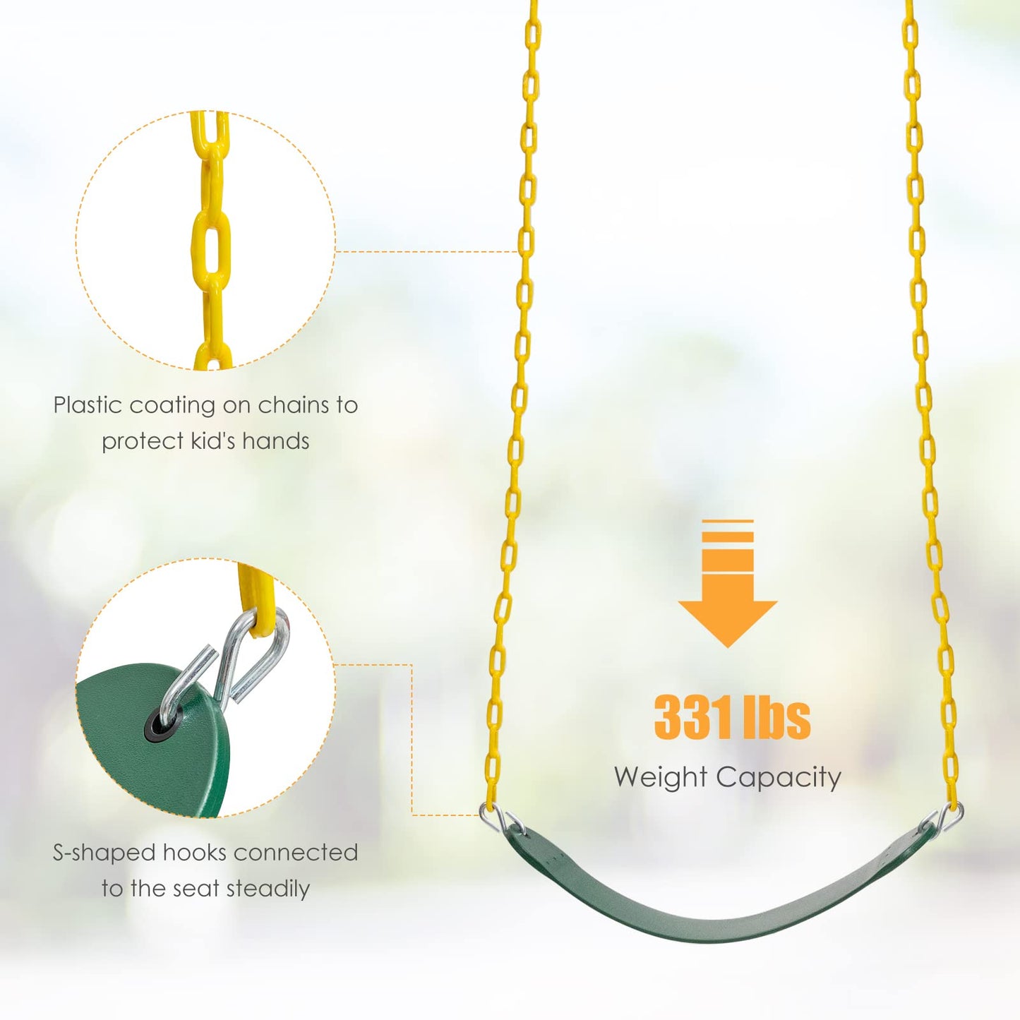 Kids Toddler Toy Adjustable Saucer Swing and Heavy Duty Belt Swing Seat for Indoor Outdoor Activity OLAKIDS