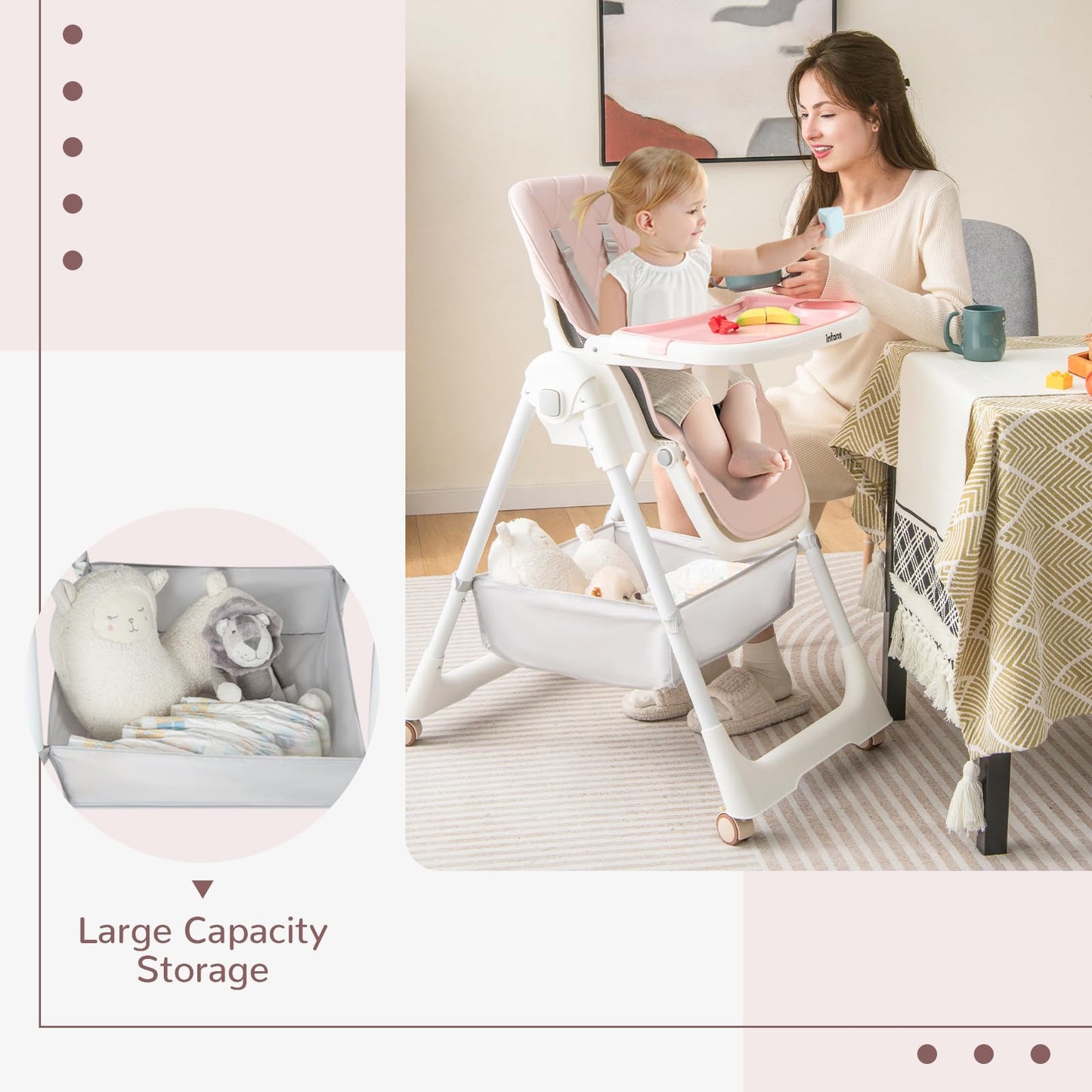 OLAKIDS Baby High Chair, Quick Folding Portable Highchair for Toddlers with Large Storage Basket