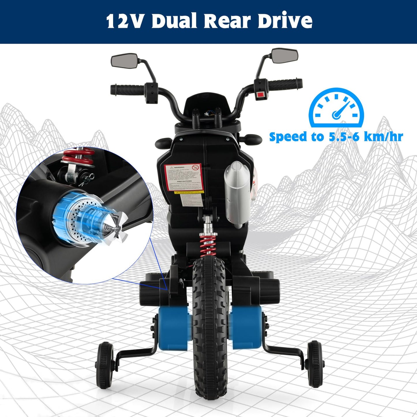OLAKIDS Kids Motorcycle 12V, Electric Ride-on Motorbike for Toddlers with Training Wheels