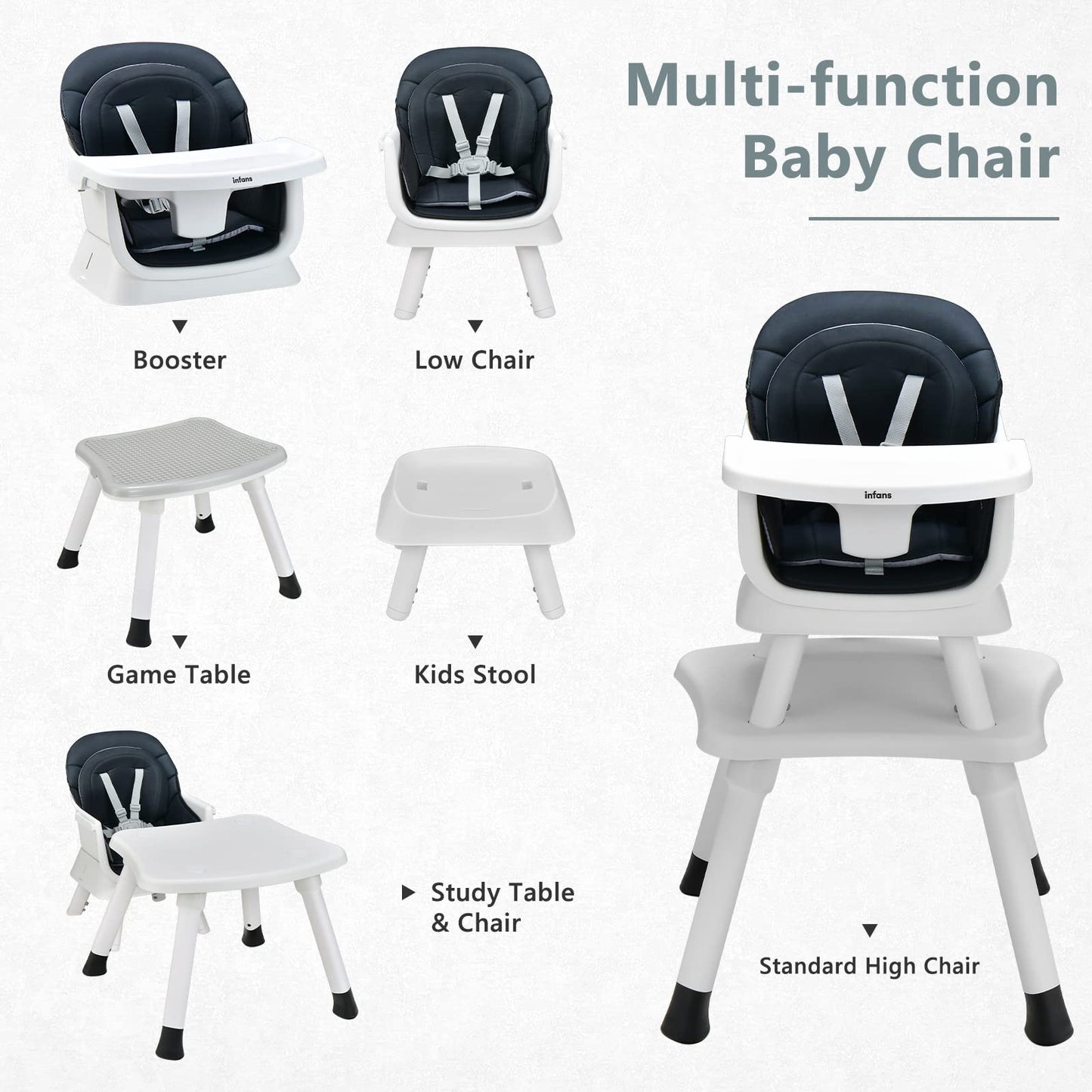 OLAKIDS 8 in 1 Baby High Chair, Convertible Highchair for Babies and Toddlers, Infant Dining Booster Seat