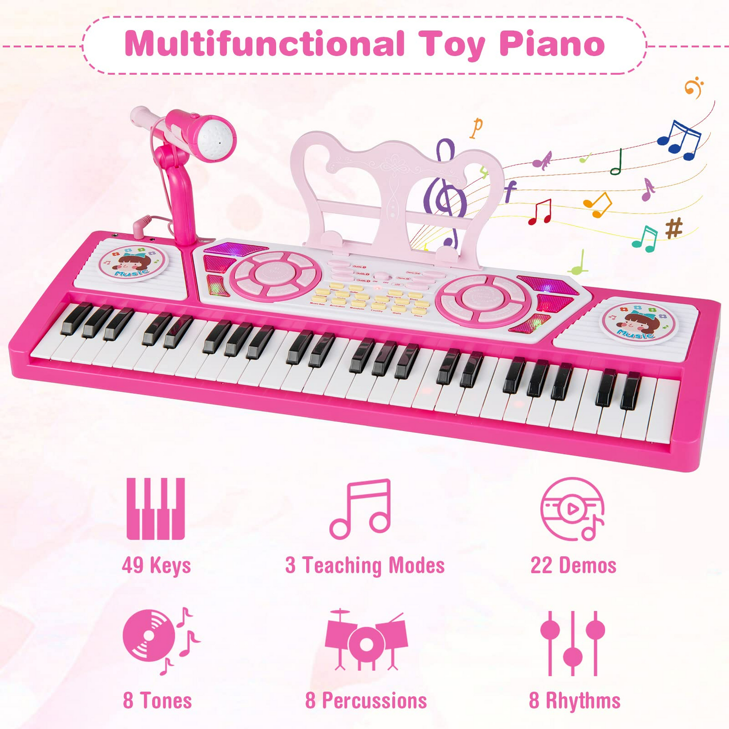 OLAKIDS 49 Keys Kids Piano Keyboard with Microphone, Portable Electronic Musical Instrument Toy OLAKIDS