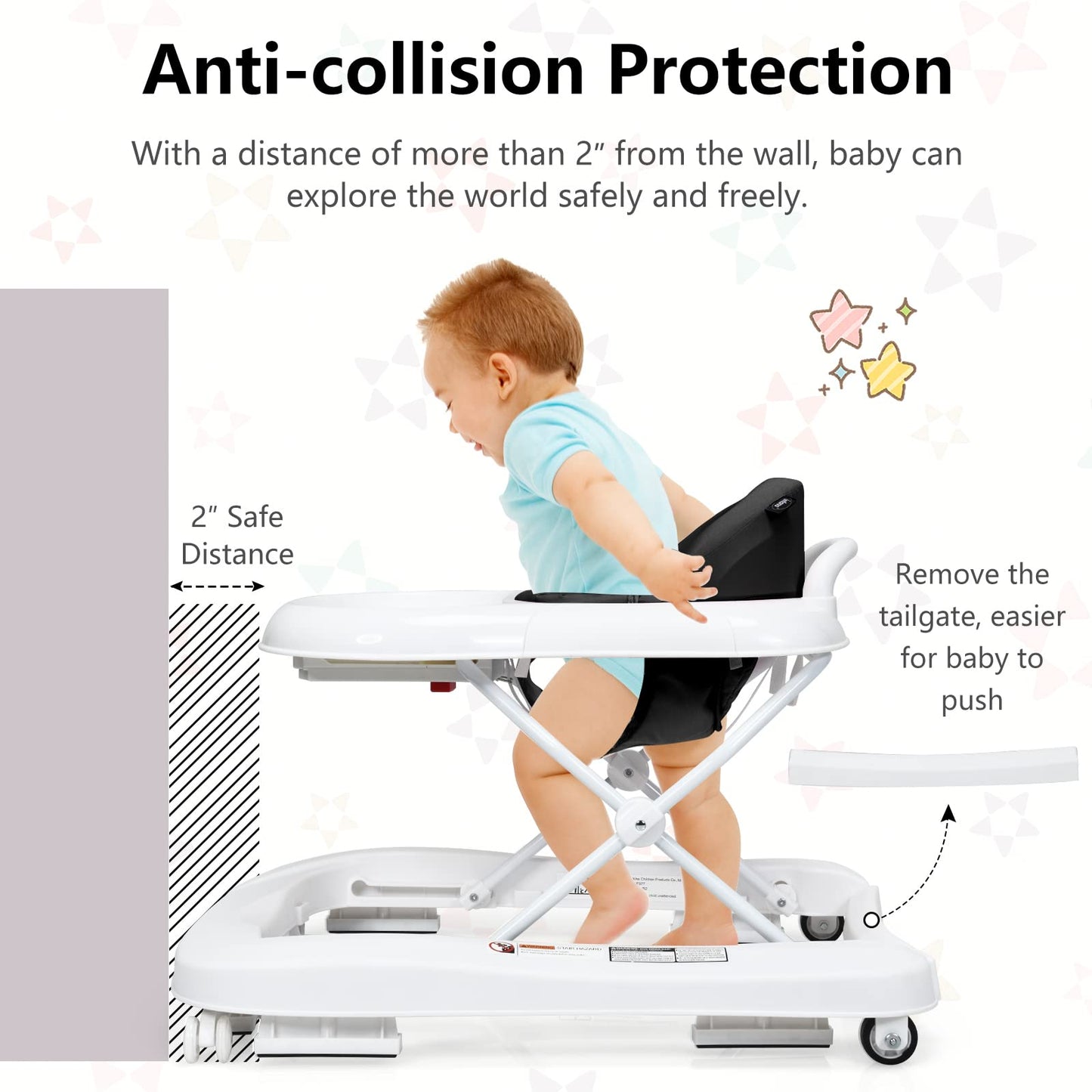 INFANS Foldable Baby Walker, 3 in 1 Toddler Walker Learning-Seated Walk-Behind for Boys and Girls, Adjustable Speed Rear Wheels, Safety Bumper, Detachable Seat Cover, Anti-Rollover (Pink)