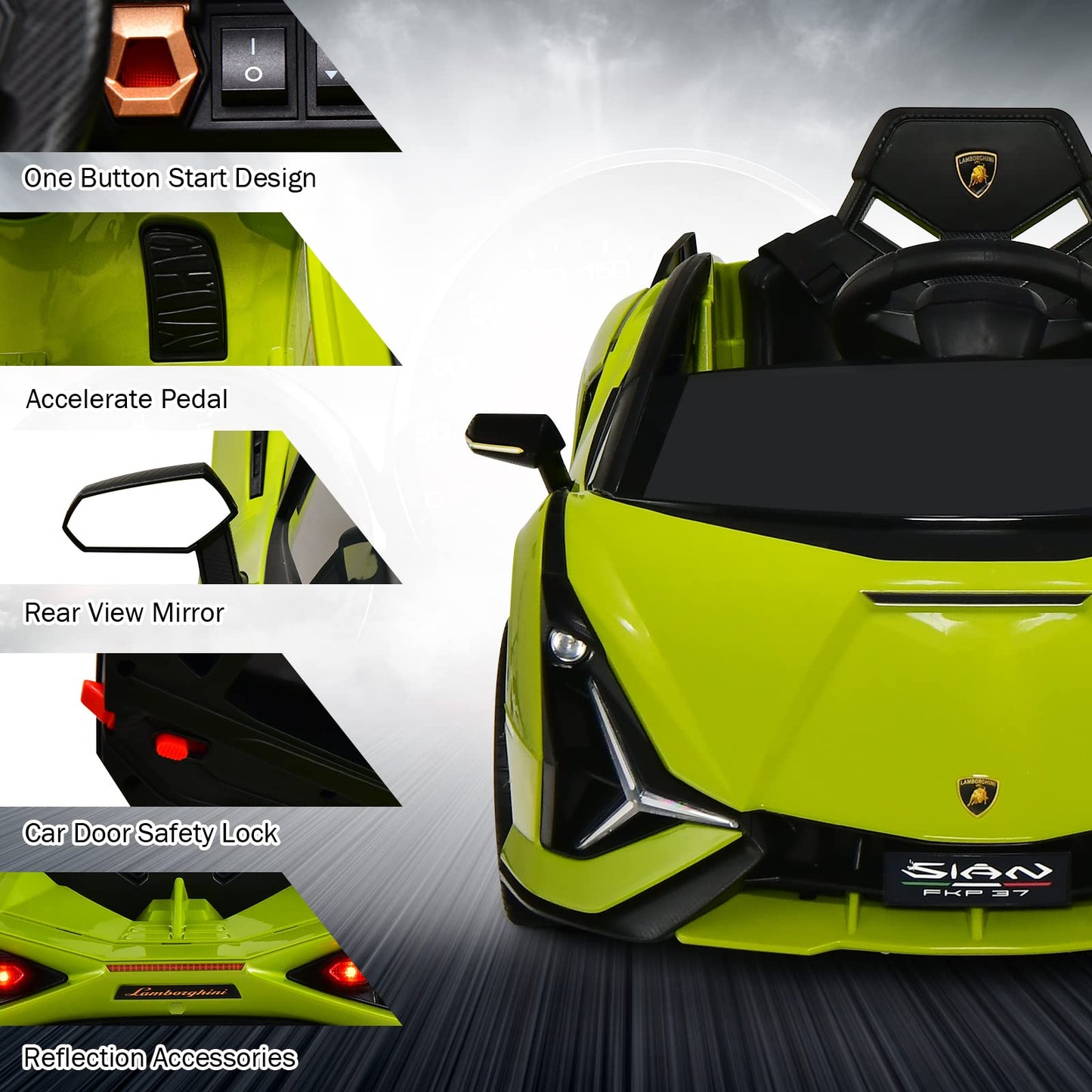 OLAKIDS Licensed Lamborghini Sian Kids Ride on Car with Parent Remote Control, 12V Electric Toy Roadster