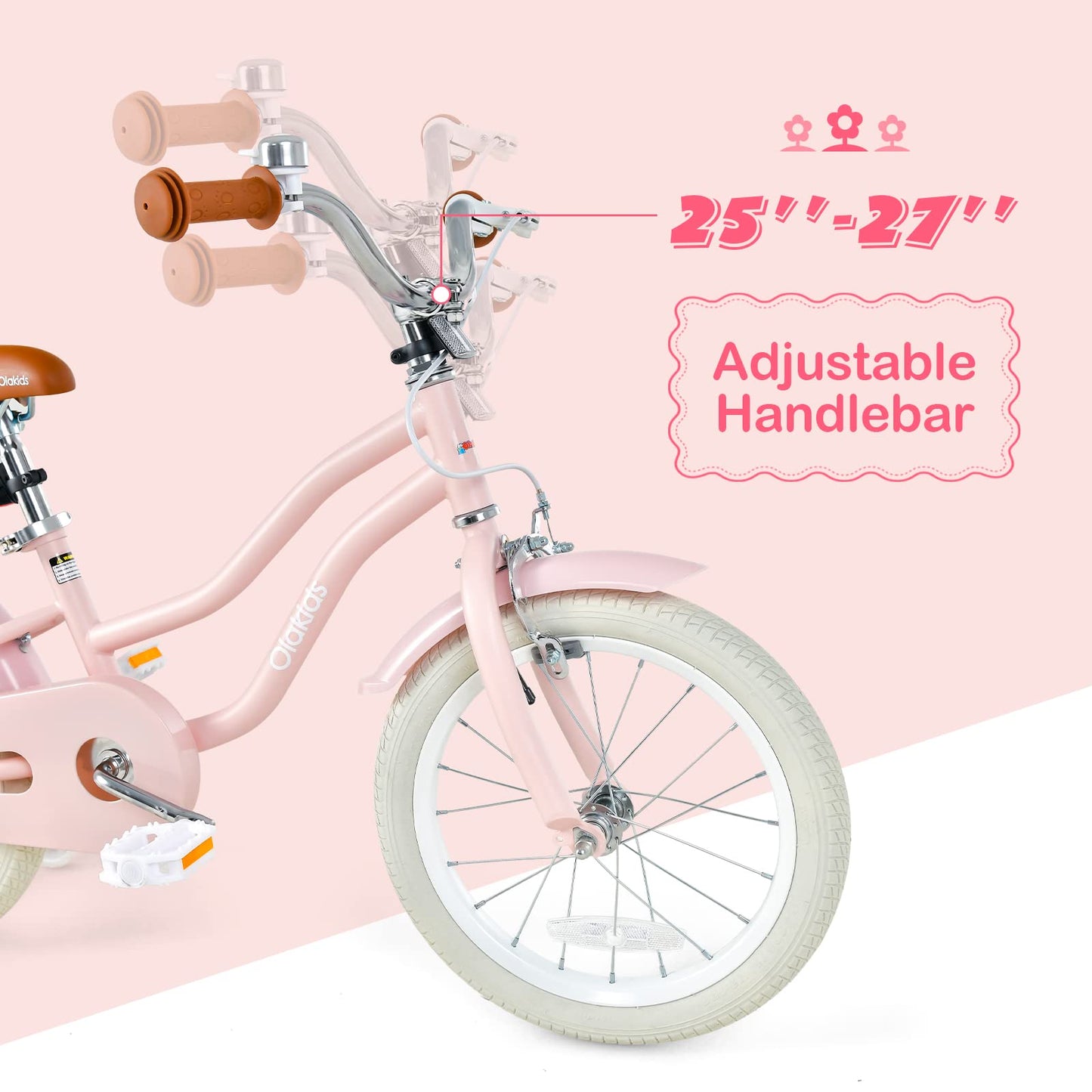 OLAKIDS Kids Bike for Girls, 12 14 16 Inch Children's Bicycle with Removable Basket and Training Wheels, Safety Bell