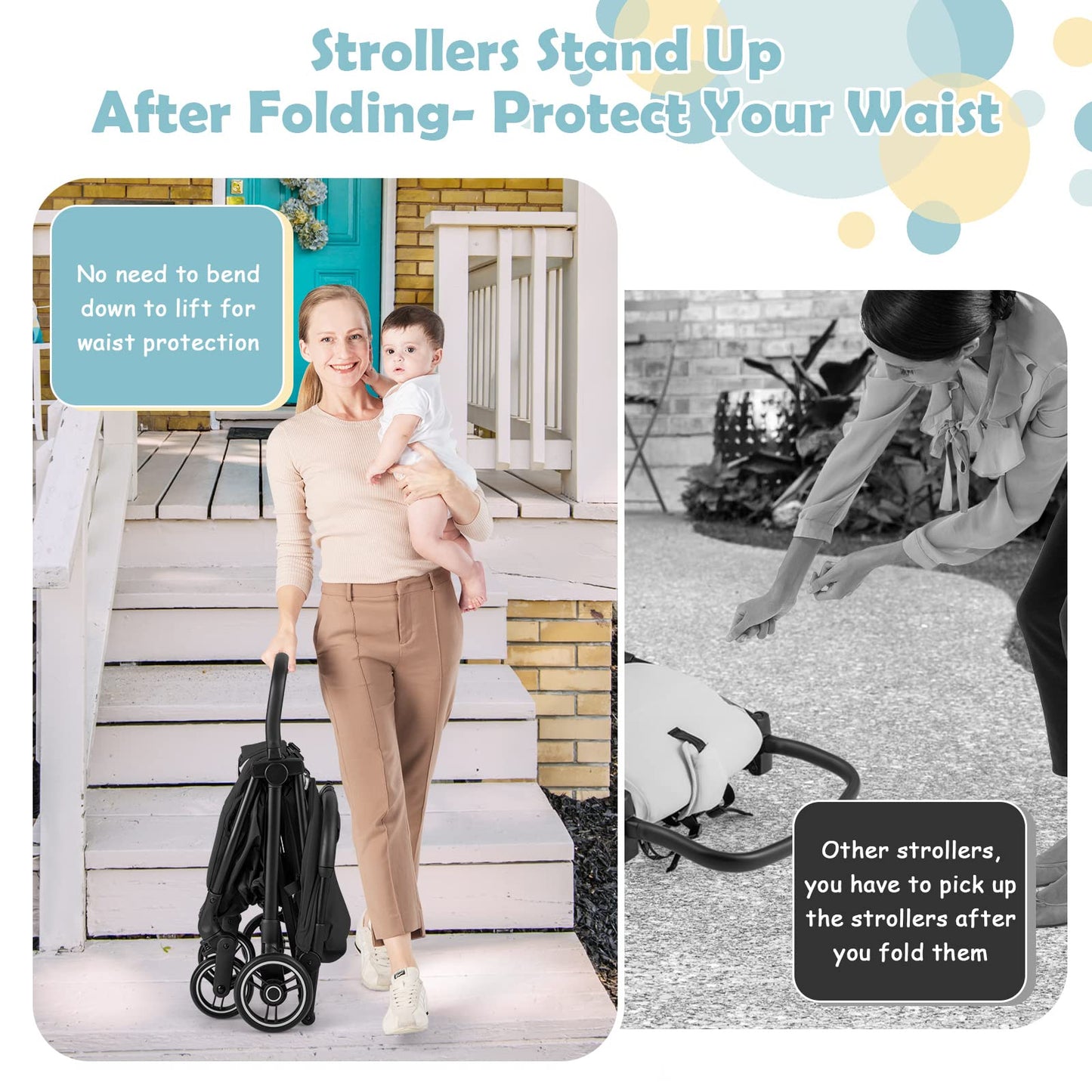 INFANS Lightweight Baby Stroller, One-Hand Gravity Fold, Compact Travel Stroller for Airplane with Aluminium Frame, Adjustable Backrest and Canopy, Foldable Infant Toddler Stroller for 0-36 Month
