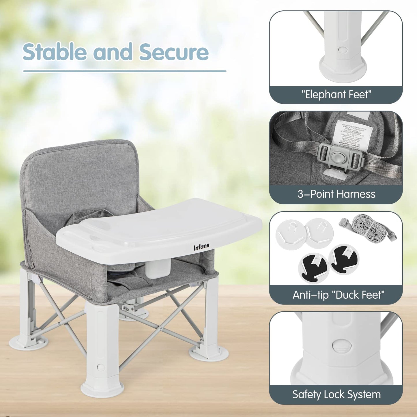 OLAKIDS Baby Travel Booster Seat, Folding Portable Sit Up Chair for Dining Table