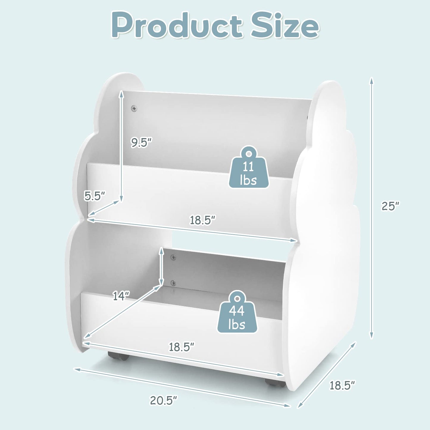 OLAKIDS Kids Bookshelf with Wheels, Wooden Bookcase Toy Storage Cabinet Organizer Holder