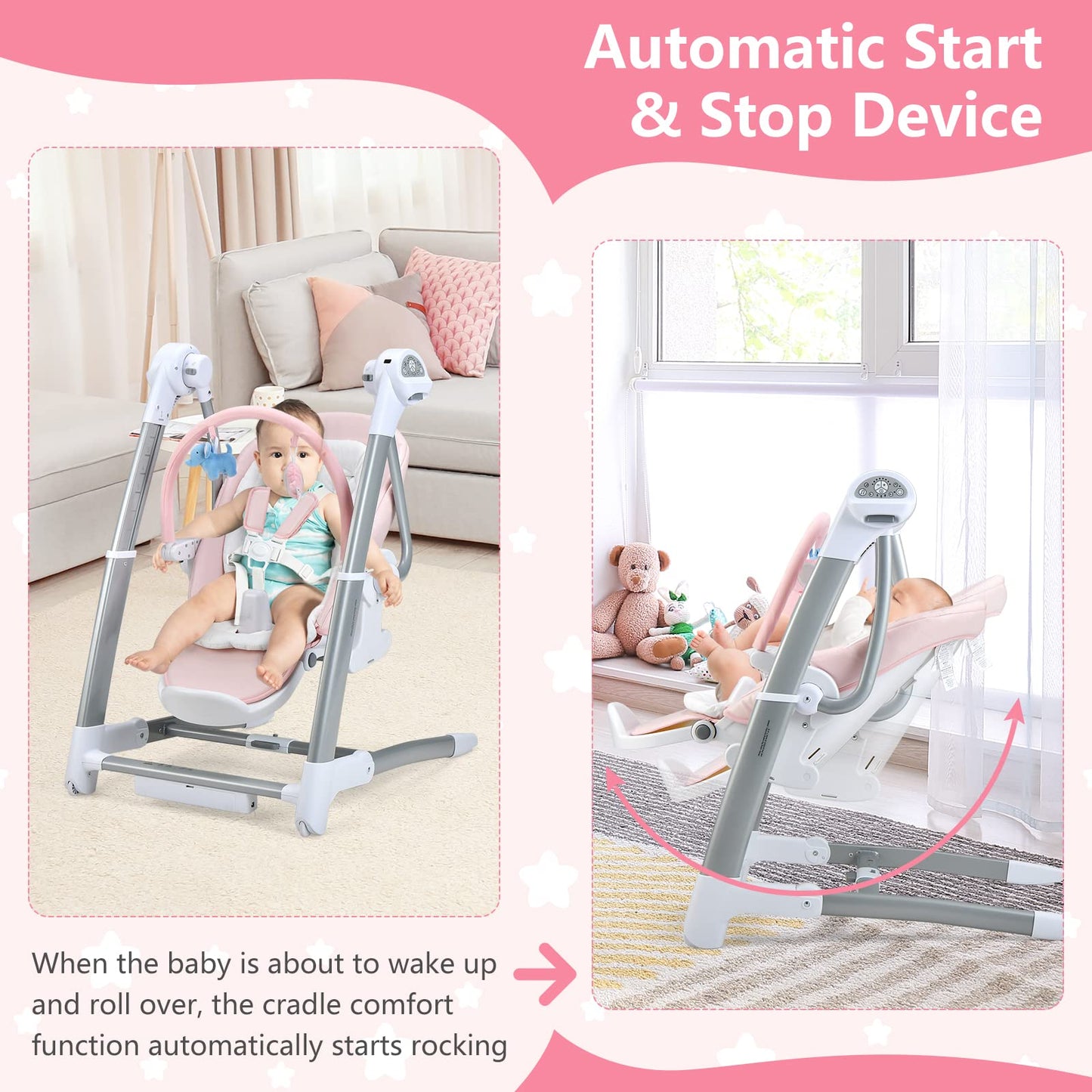 OLAKIDS 3 in 1 Baby High Chair, Electric Baby Swing, Infant Dining Booster Seat, Multifunction Highchair for Toddlers