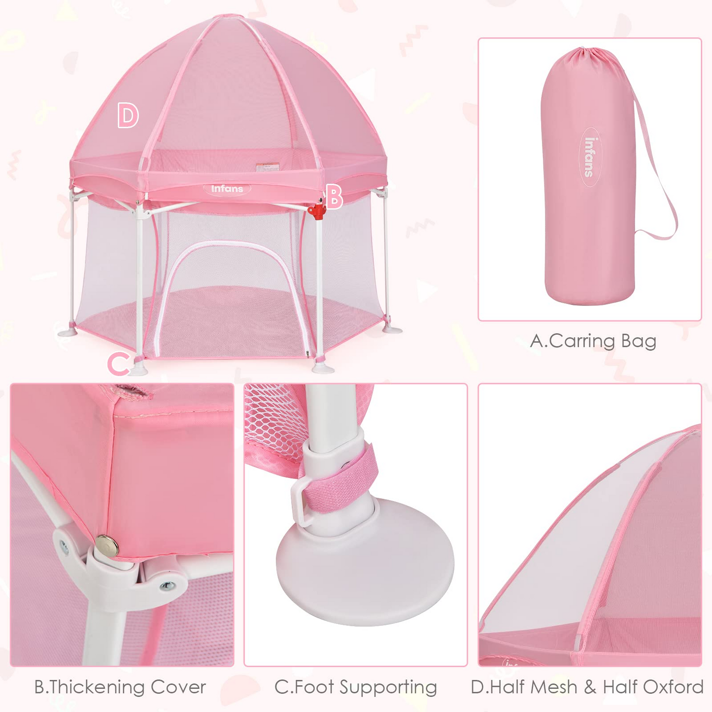 Portable Foldable 53" Baby Playpen with Mesh & UV Canopy OLAKIDS