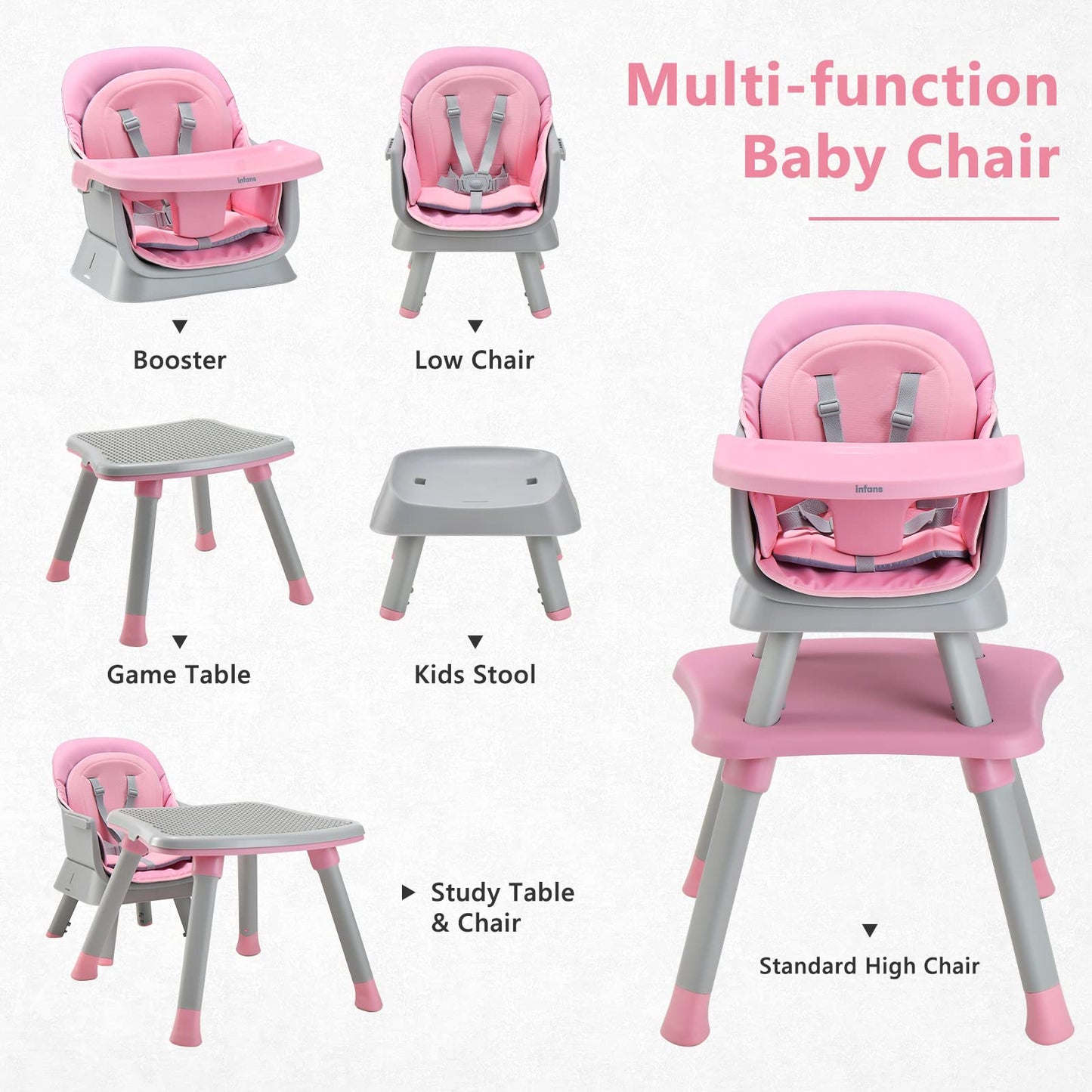 OLAKIDS 8 in 1 Baby High Chair, Convertible Highchair for Babies and Toddlers, Infant Dining Booster Seat
