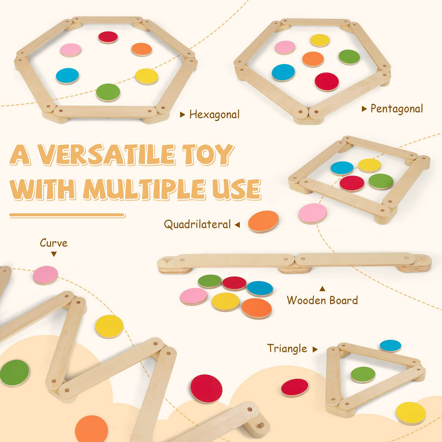OLAKIDS Montessori Wooden Balance Beam Stepping Stones for Kids Toddler,12 Piece Obstacle Course for Playroom Indoor Outdoor OLAKIDS