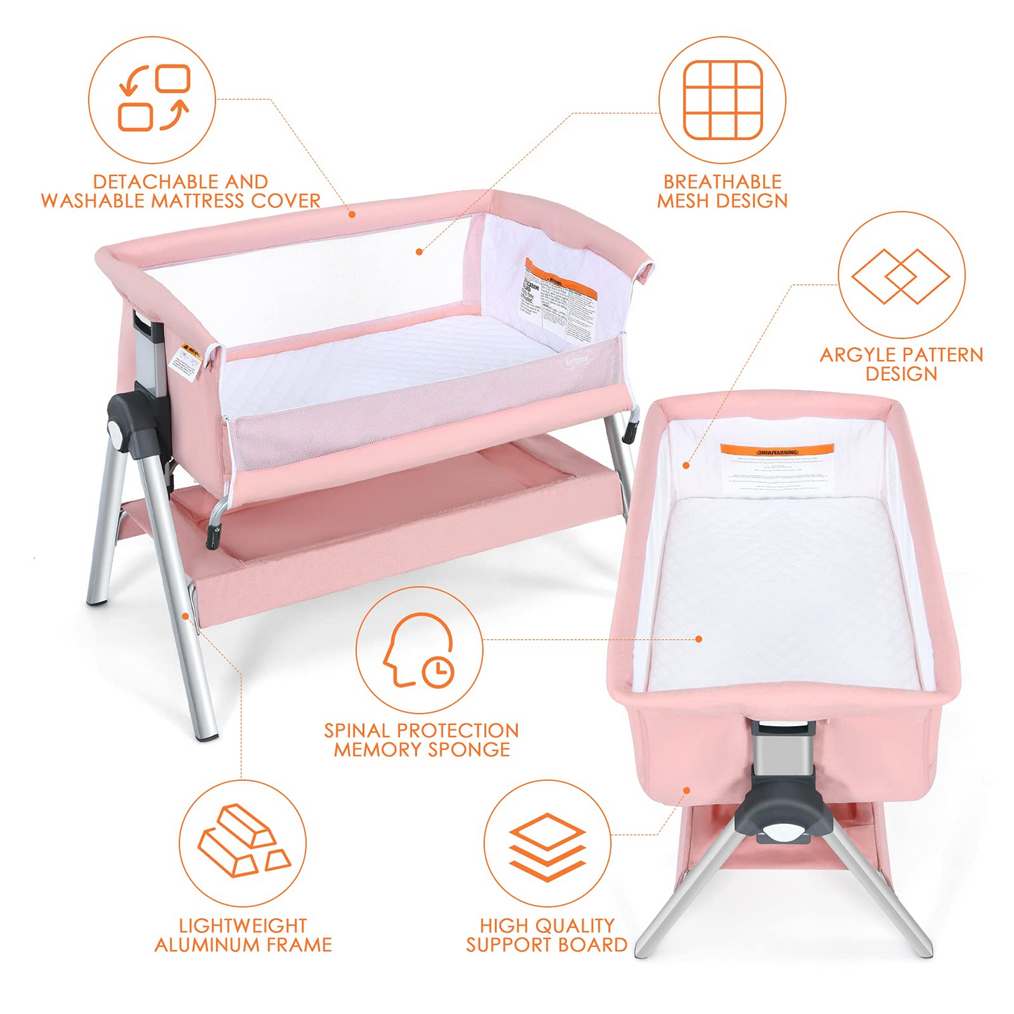 Baby Bassinet Bedside Sleeper with Spine Protecting Support OLAKIDS