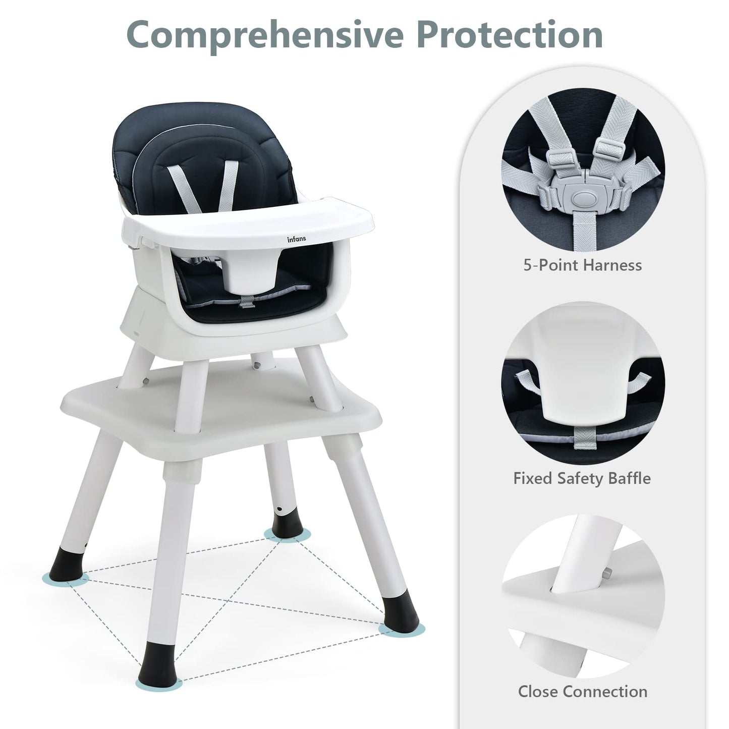 OLAKIDS 8 in 1 Baby High Chair, Convertible Highchair for Babies and Toddlers, Infant Dining Booster Seat