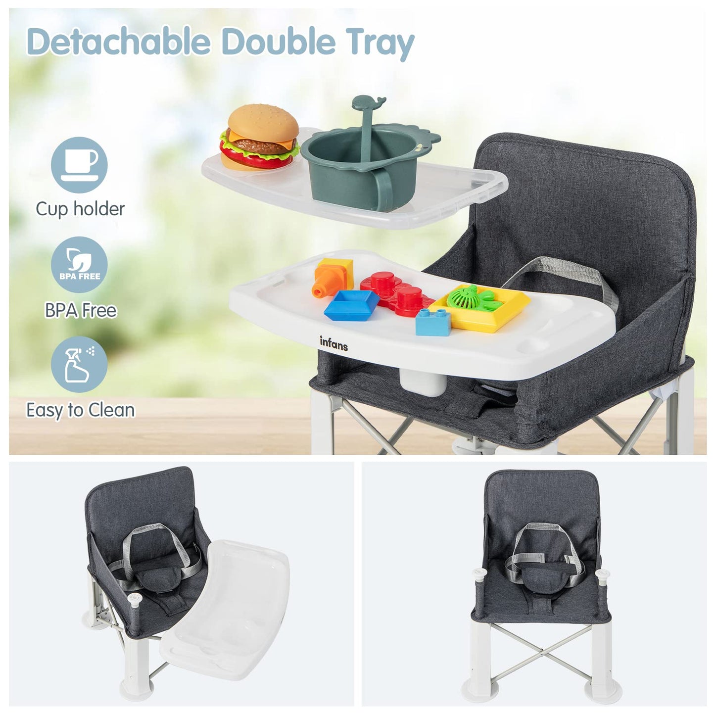 OLAKIDS Baby Travel Booster Seat, Folding Portable Sit Up Chair for Dining Table