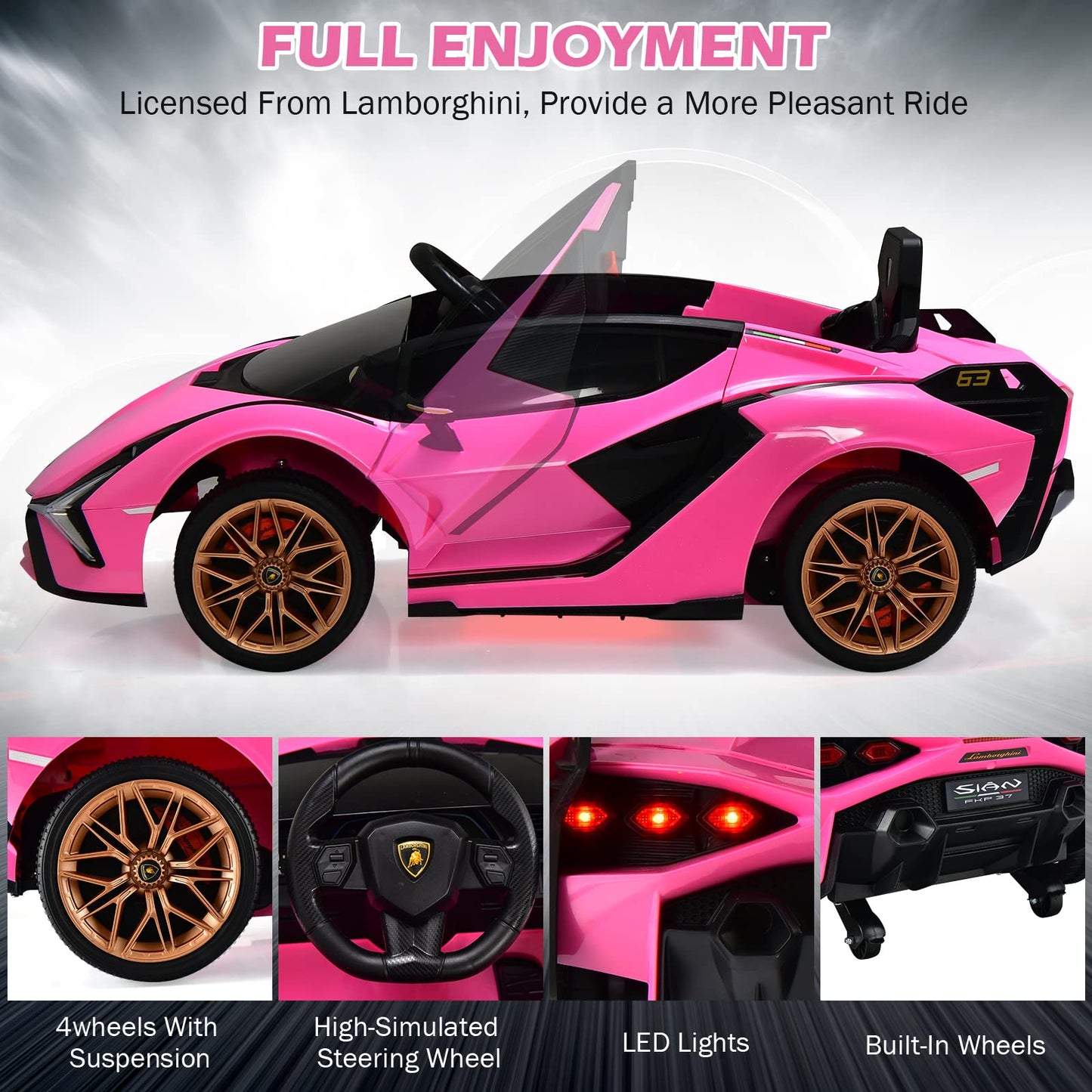 OLAKIDS Licensed Lamborghini Sian Kids Ride on Car with Parent Remote Control, 12V Electric Toy Roadster