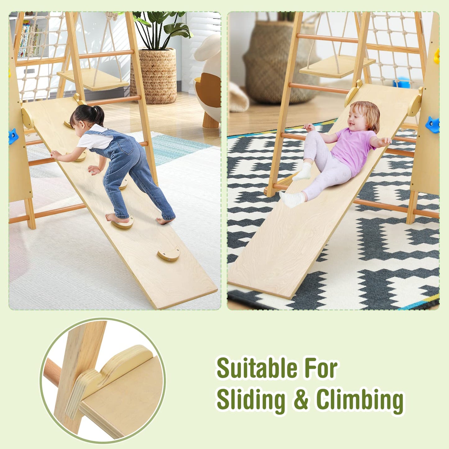 OLAKIDS 8 in 1 Climbing Toys for Toddlers, Kids Wood Montessori Climber Playset, Indoor Playground Jungle Gym