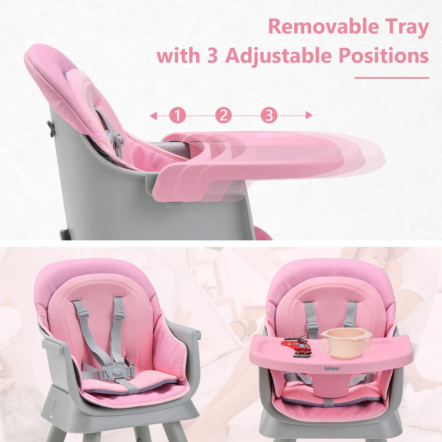 OLAKIDS 8 in 1 Baby High Chair, Convertible Highchair for Babies and Toddlers, Infant Dining Booster Seat