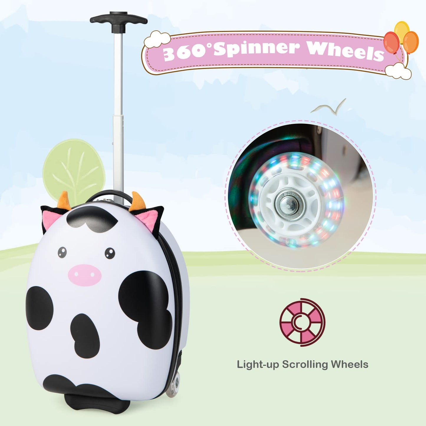 OLAKIDS Kids Luggage, 16’â€?Carry On Rolling Suitcase for Girls Boys with 2 Flashing Spinner Wheels OLAKIDS