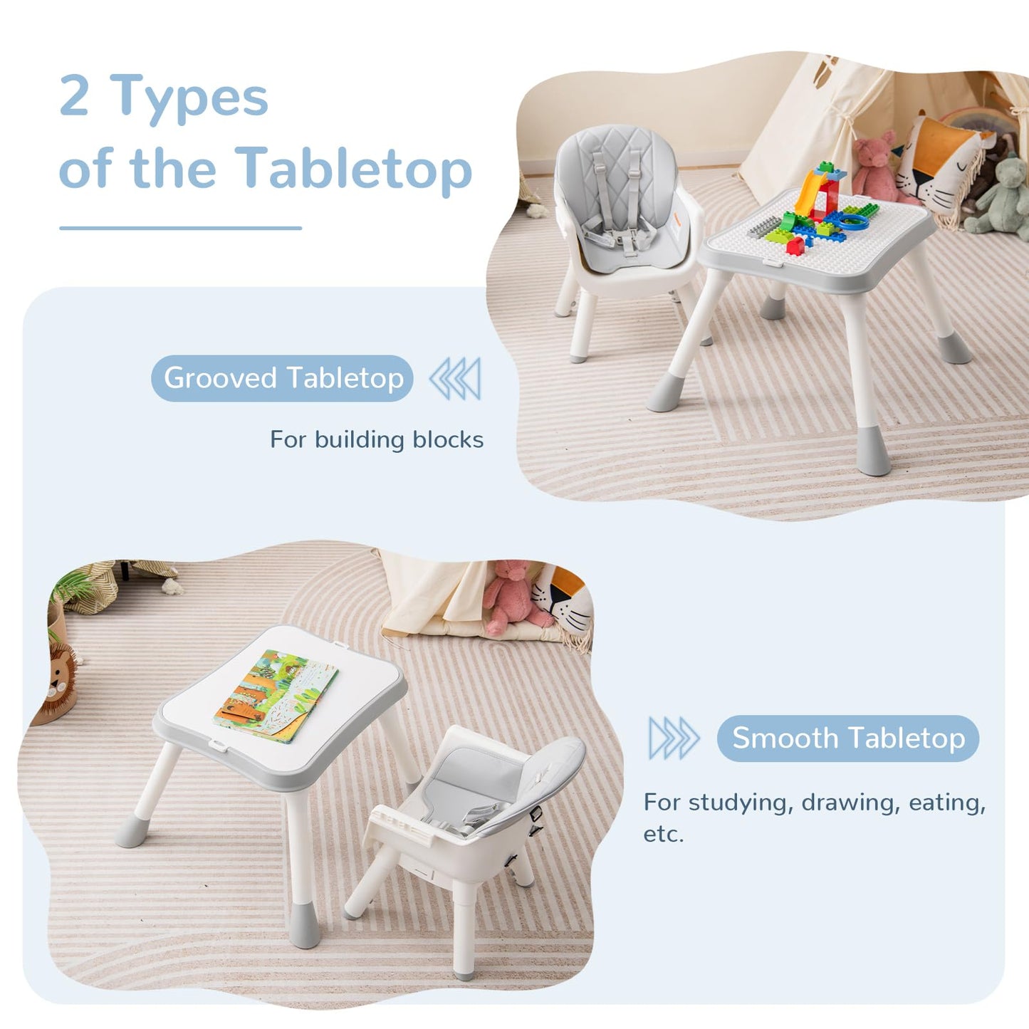 OLAKIDS 6 in 1 Baby High Chair, Convertible Highchair for Babies and Toddlers, Building Block Table