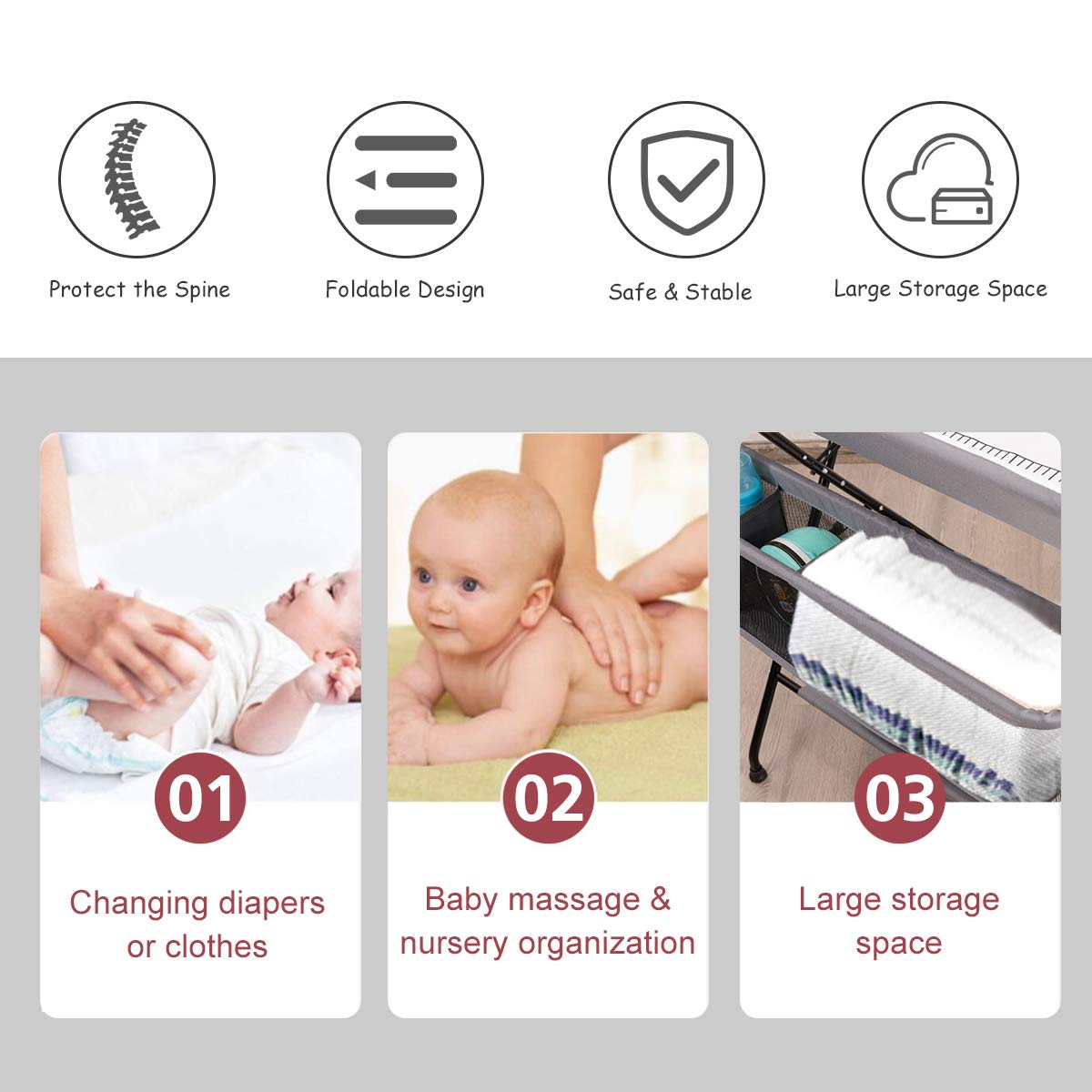 Baby Portable Changing Table with Safety Belt OLAKIDS
