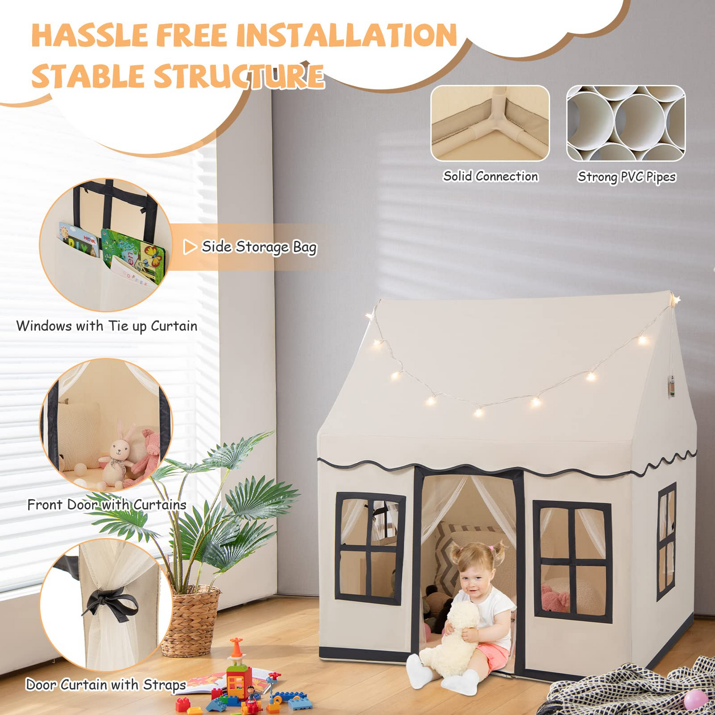 OLAKIDS Kids Play Tent with Washable Mat Star Light Windows, Large Playhouse Toys for Children Boys Girls OLAKIDS
