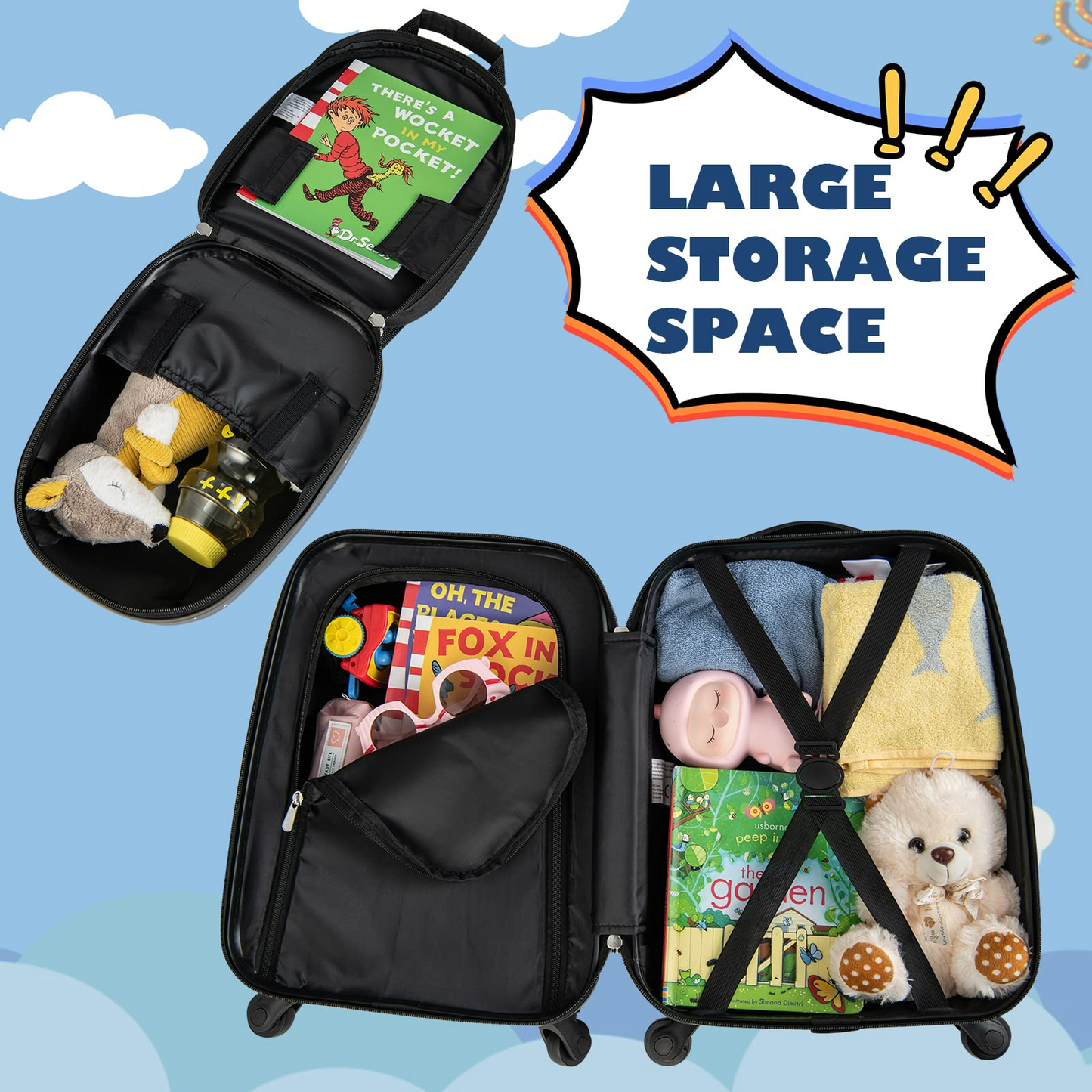 OLAKIDS Kid Luggage Set, 12’â€?Travel Backpack and 16’â€?Carry on Suitcase with Rolling Spinner Wheels for Children Boys Girls OLAKIDS