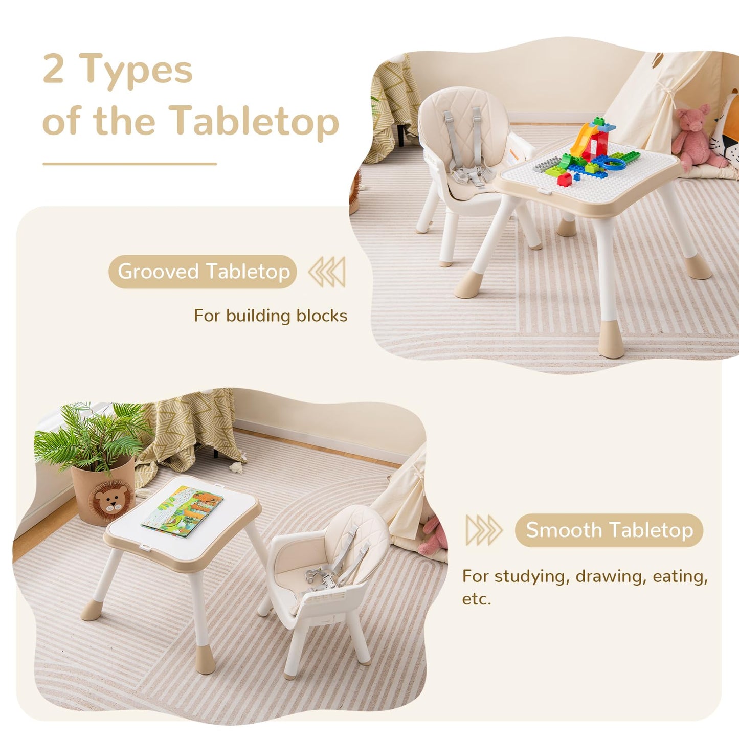 OLAKIDS 6 in 1 Baby High Chair, Convertible Highchair for Babies and Toddlers, Building Block Table