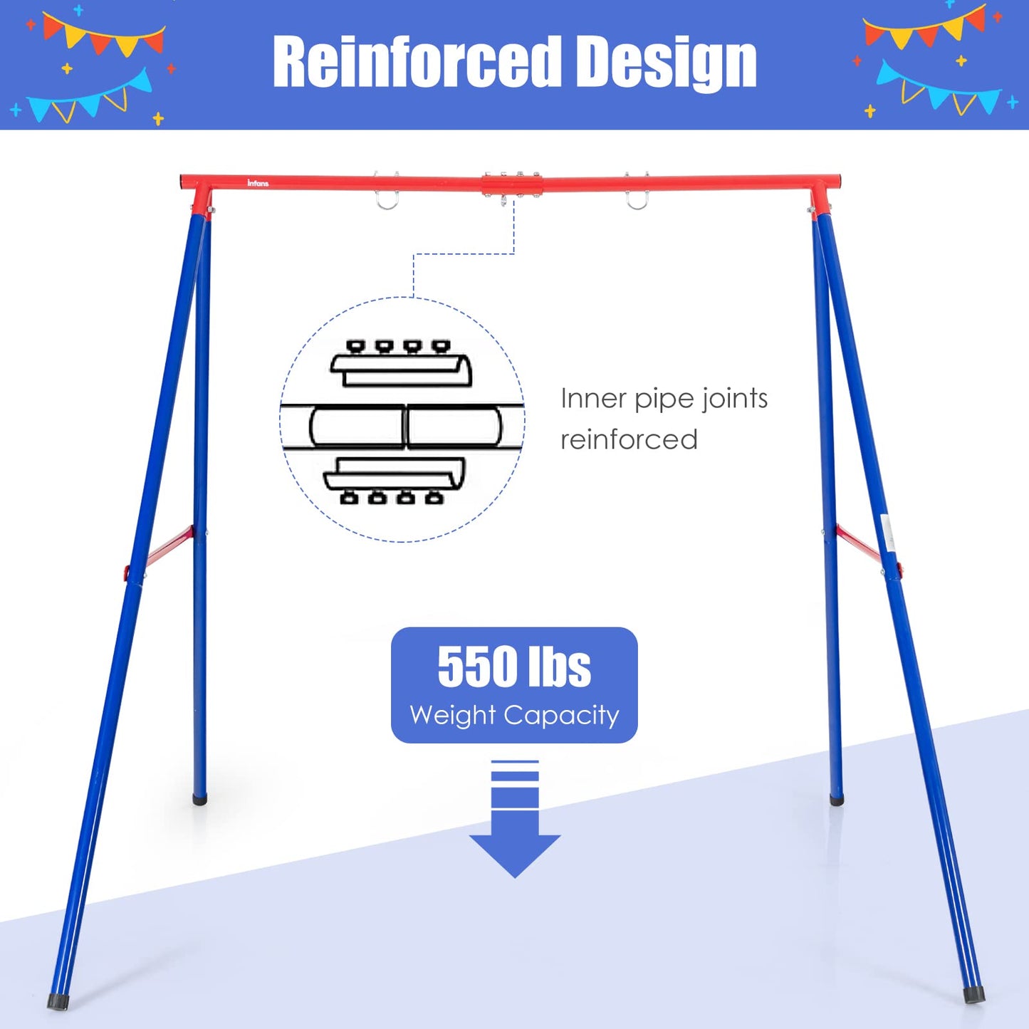 550lbs Heavy Duty Metal Swing Frame | Extra Large A-Frame Swing Stand for Kids and Adult Outdoor Backyard Playground OLAKIDS