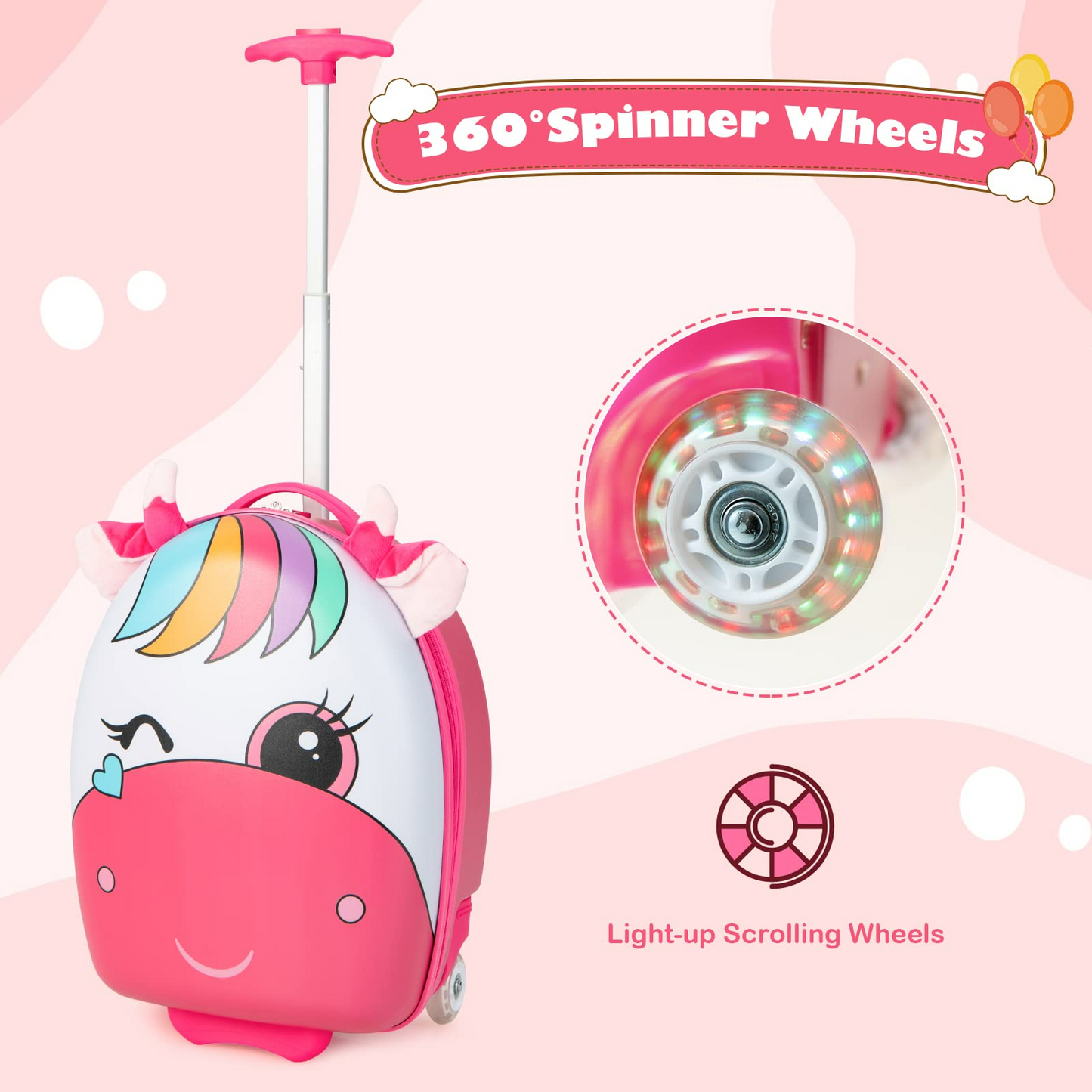 OLAKIDS Kids Luggage, 16’â€?Carry On Rolling Suitcase for Girls Boys with 2 Flashing Spinner Wheels OLAKIDS