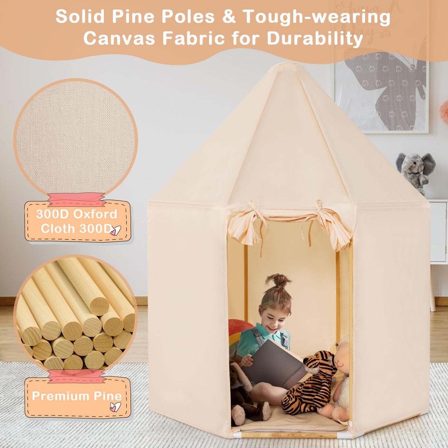 OLAKIDS Kids Play Tent with Washable Mat, Anti-Trip Large Playhouse Toys with 2 Doors