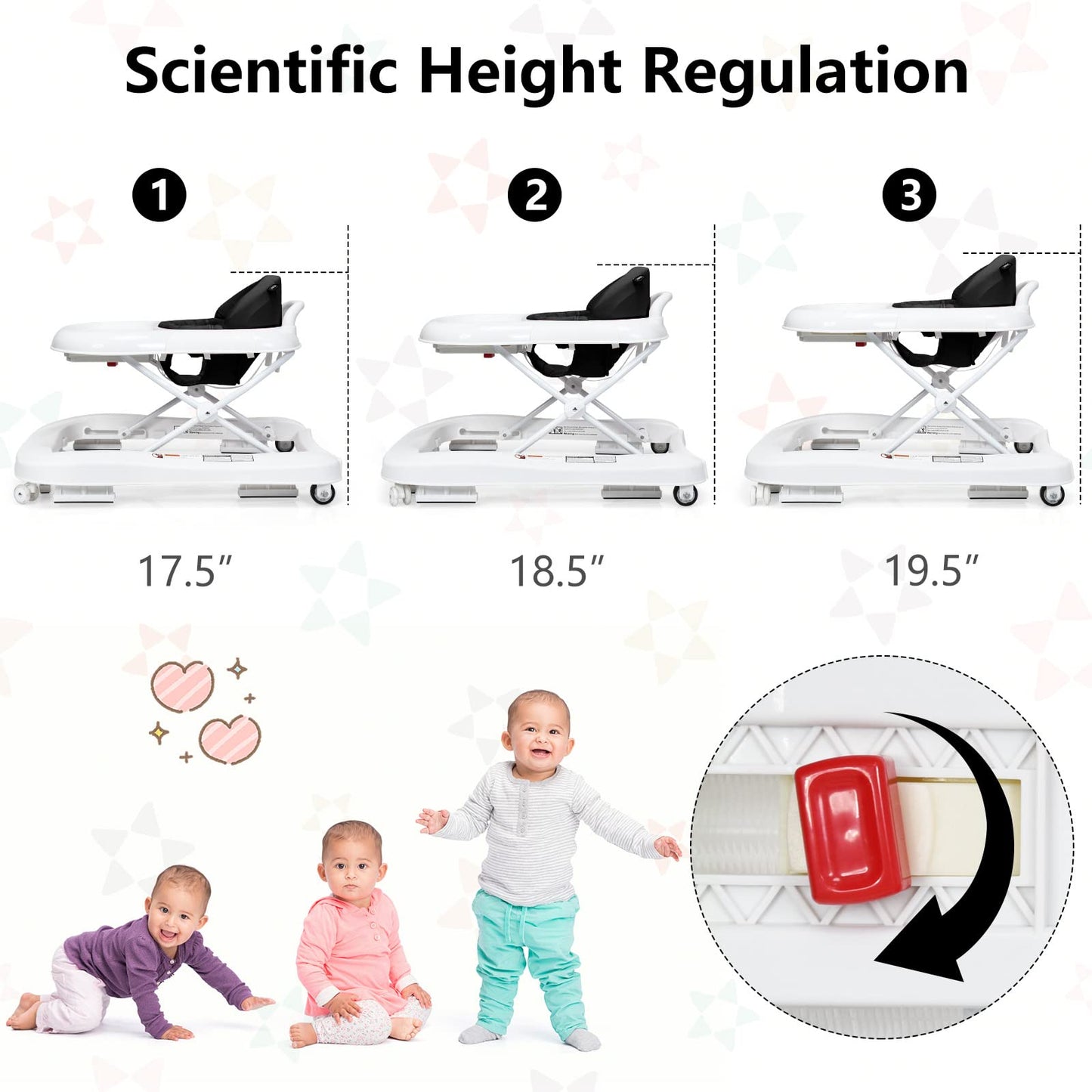 INFANS Foldable Baby Walker, 3 in 1 Toddler Walker Learning-Seated Walk-Behind for Boys and Girls, Adjustable Speed Rear Wheels, Safety Bumper, Detachable Seat Cover, Anti-Rollover (Pink)