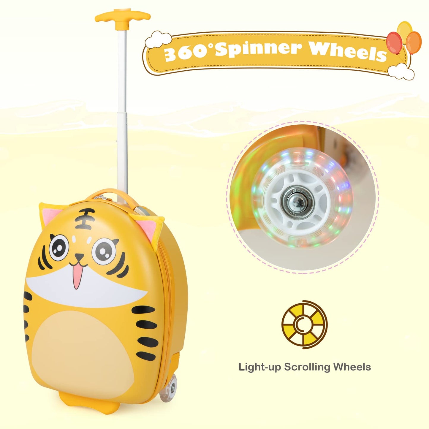 OLAKIDS Kids Luggage, 16’â€?Carry On Rolling Suitcase for Girls Boys with 2 Flashing Spinner Wheels OLAKIDS