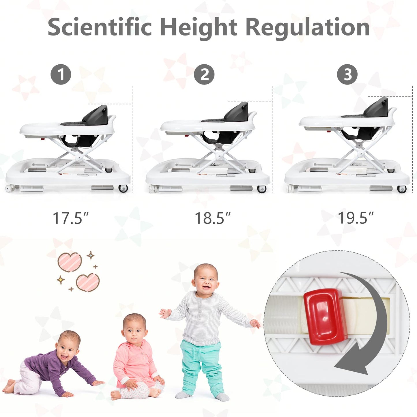 INFANS Foldable Baby Walker, 3 in 1 Toddler Walker Learning-Seated Walk-Behind for Boys and Girls, Adjustable Speed Rear Wheels, Safety Bumper, Detachable Seat Cover, Anti-Rollover (Pink)