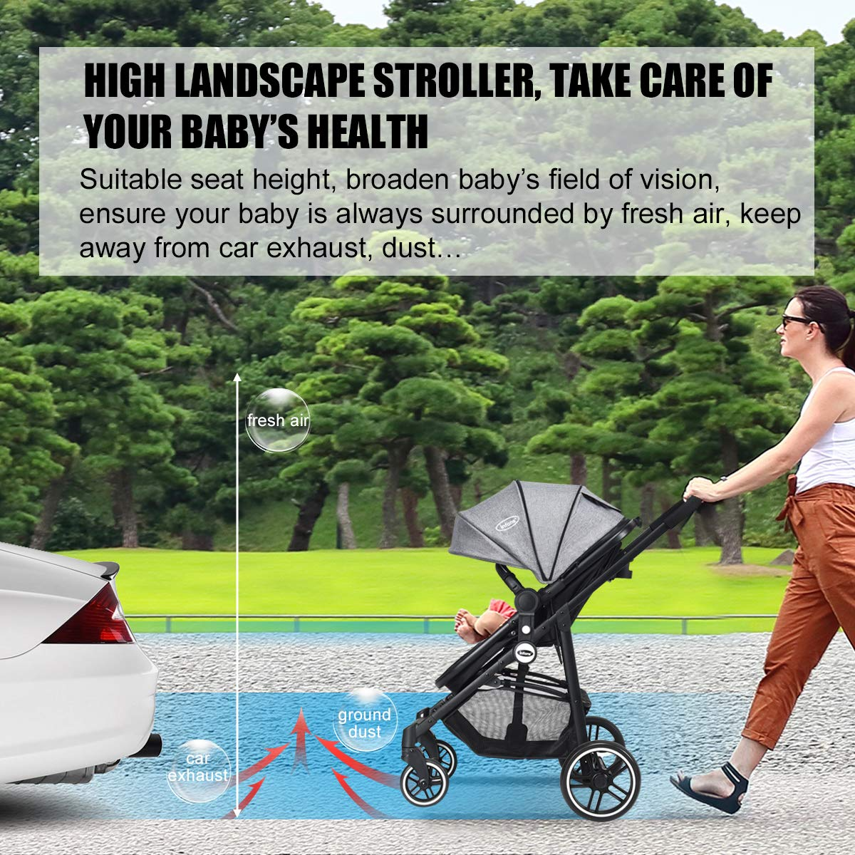 OLAKIDS 2 in 1 Baby Stroller, High Landscape Infant Stroller & Reversible Bassinet Pram, Foldable Pushchair with Adjustable Canopy OLAKIDS