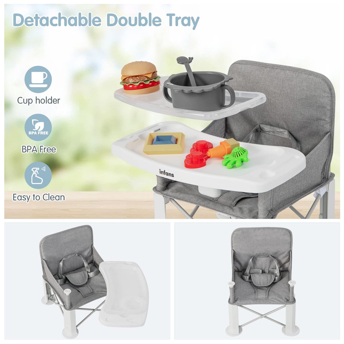 OLAKIDS Baby Travel Booster Seat, Folding Portable Sit Up Chair for Dining Table