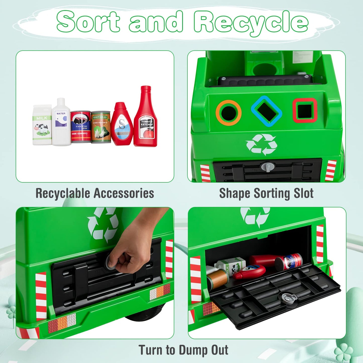 OLAKIDS Ride on Car, 6V Recycling Garbage Truck Electric Vehicle with Music, Horn, Warning Lights