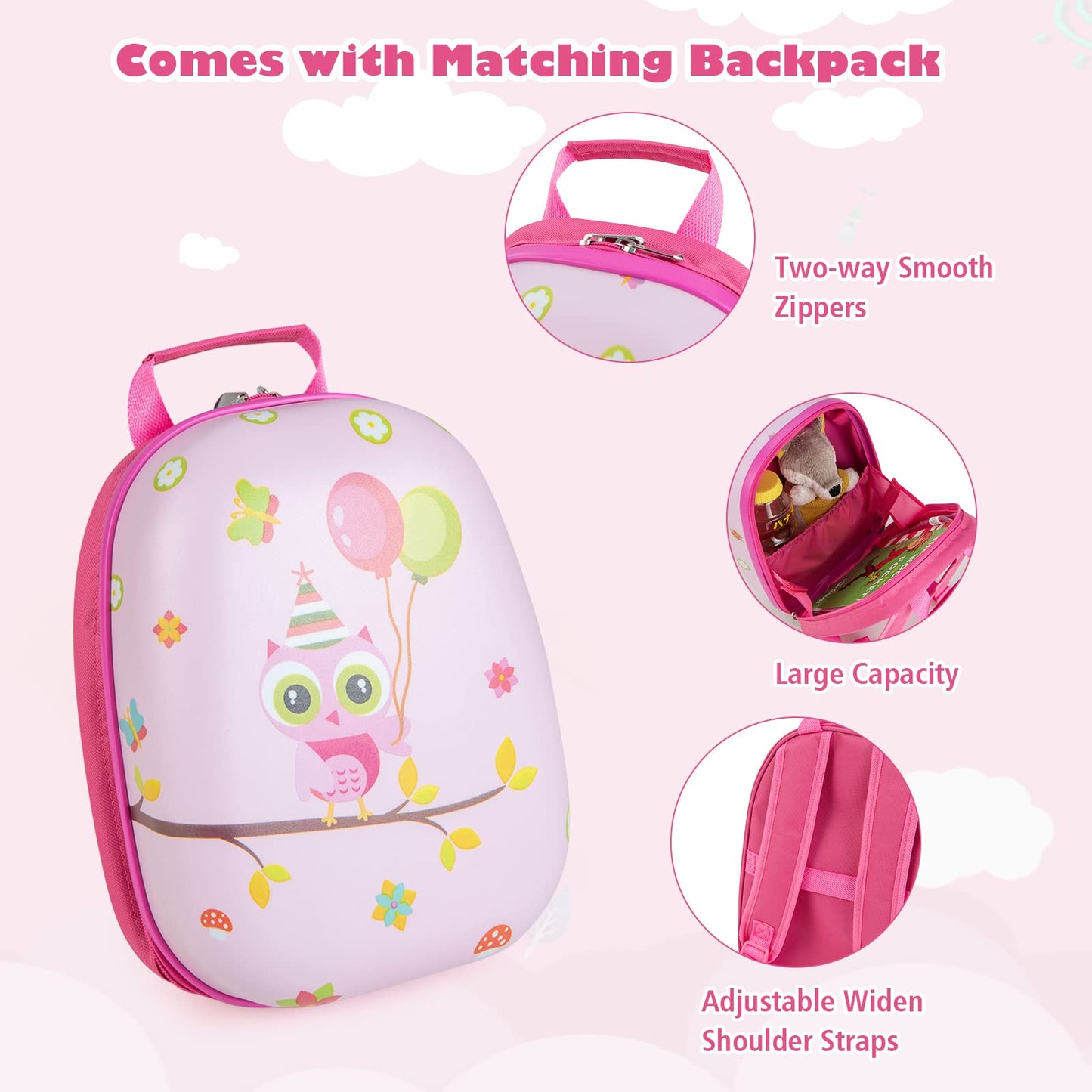 OLAKIDS Kid Luggage Set, 12’â€?Travel Backpack and 16’â€?Carry on Suitcase with Rolling Spinner Wheels for Children Boys Girls