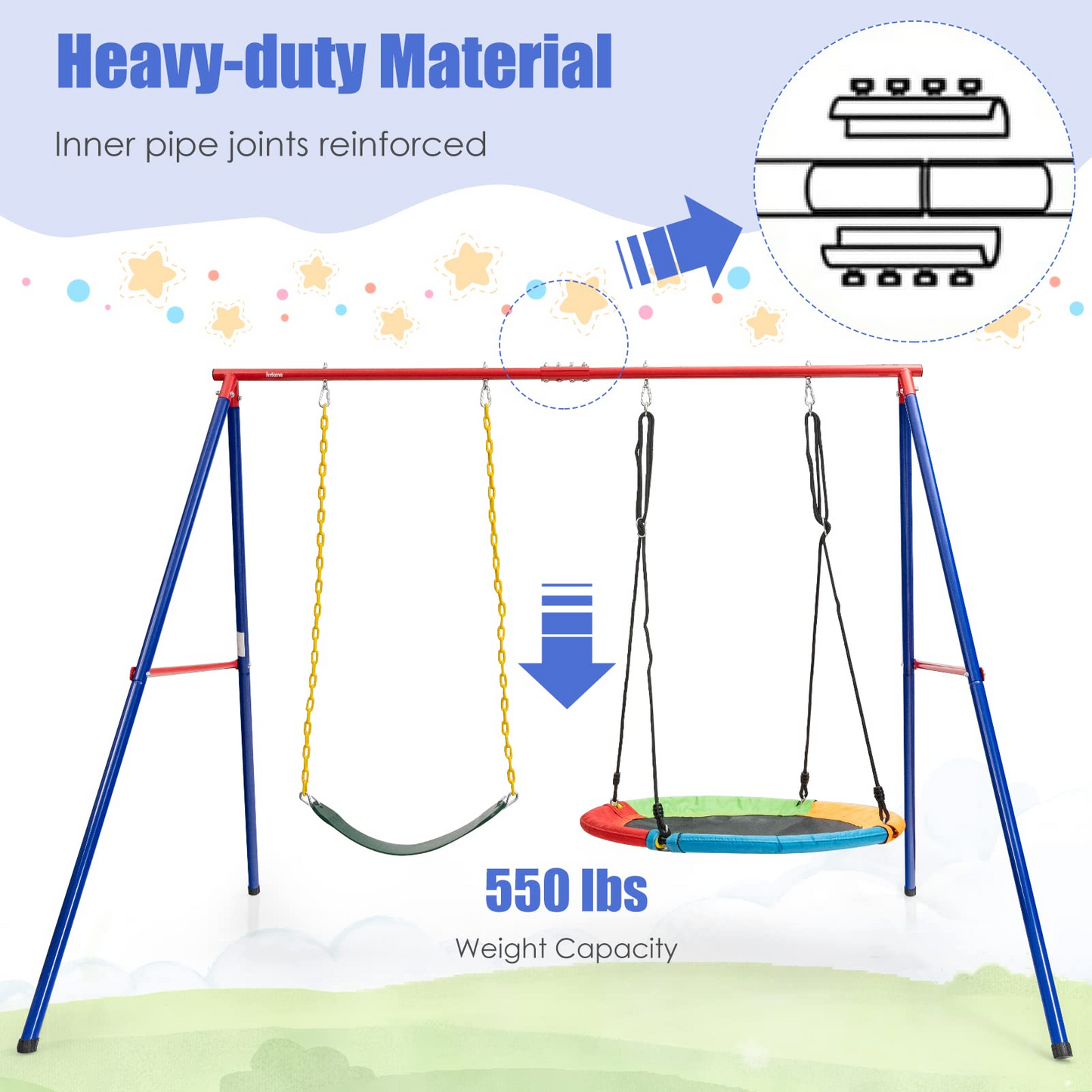 Extra Large A-Frame Swing Stand for Kids and Adult Indoor Outdoor Activity Backyard Playground OLAKIDS