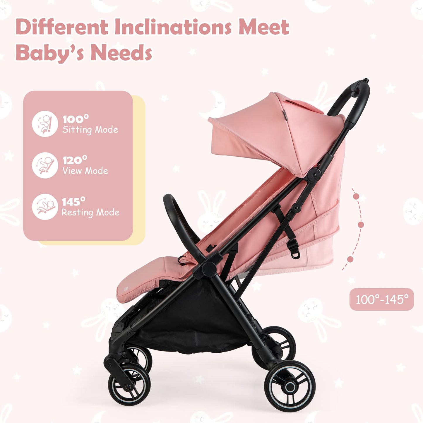 INFANS Lightweight Baby Stroller, One-Hand Gravity Fold, Compact Travel Stroller for Airplane with Aluminium Frame, Adjustable Backrest and Canopy, Foldable Infant Toddler Stroller for 0-36 Month