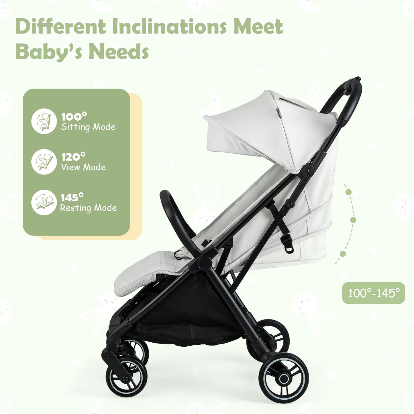 INFANS Lightweight Baby Stroller, One-Hand Gravity Fold, Compact Travel Stroller for Airplane with Aluminium Frame, Adjustable Backrest and Canopy, Foldable Infant Toddler Stroller for 0-36 Month